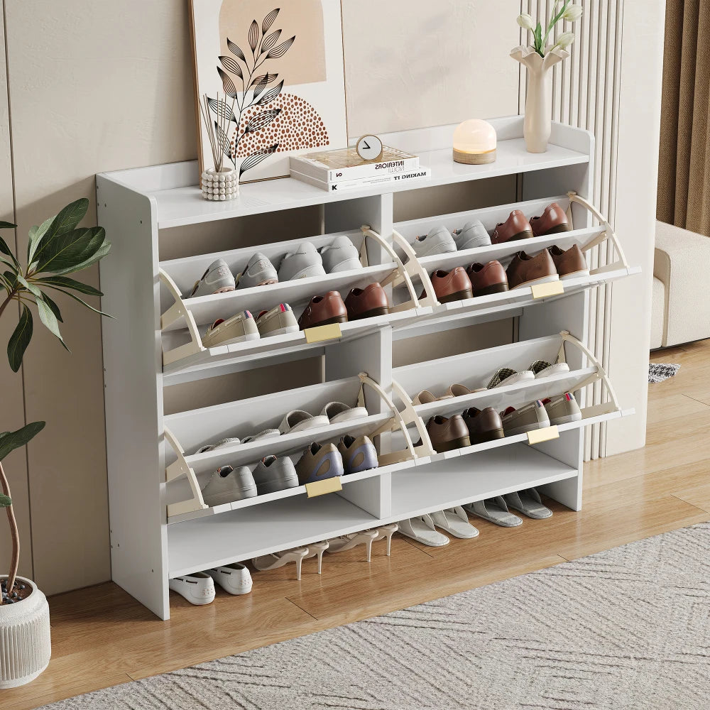 Moderne Schoenenkast – Schoenenrek – Schoenenopberger – Schoenenkast – Schoenendisplay – Zwart – 4 Inklapbare Compartimenten – Compact Ruimtebesparend Design