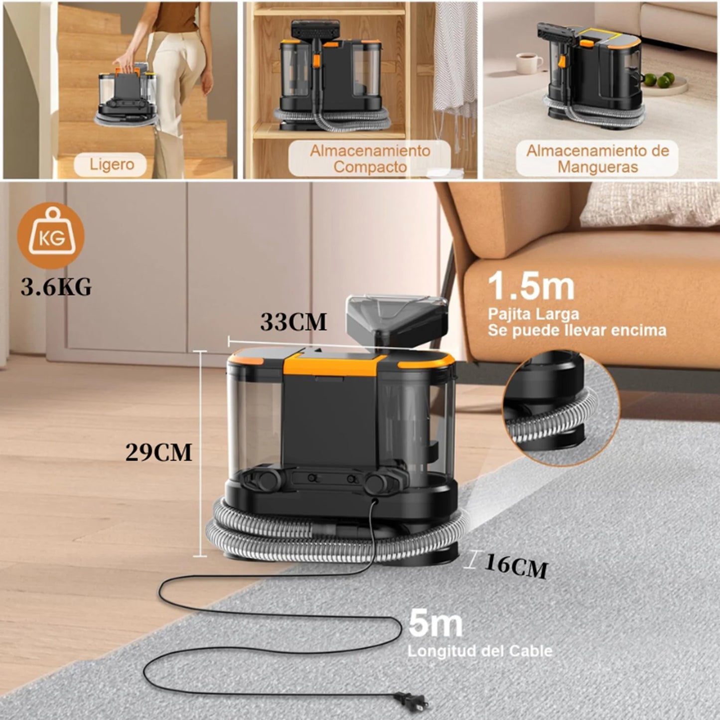 2-in-1 Stoomstofzuiger – Stofzuiger – Steam Cleaner – Nat Droog Stofzuiger – Tapijtreiniger – Dieptereiniging – 25.000 Pa Zuigkracht – Stoomfunctie Tot 70°C – 220V