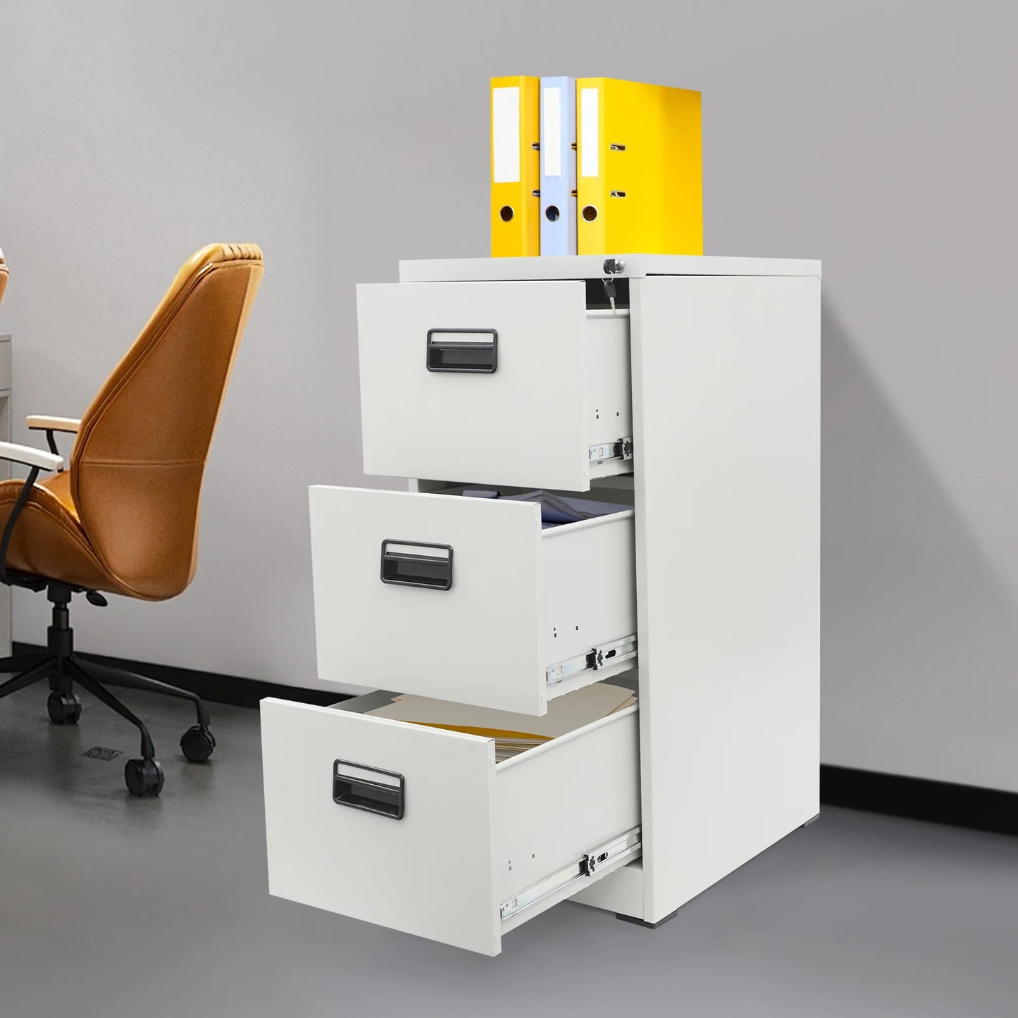Lockable Ladenkast – Metalen Ladekast – Archiefkast – Kantoor Kast – Opbergkast – 3 Laden Met Slot – Stevig Koudgewalst Staal