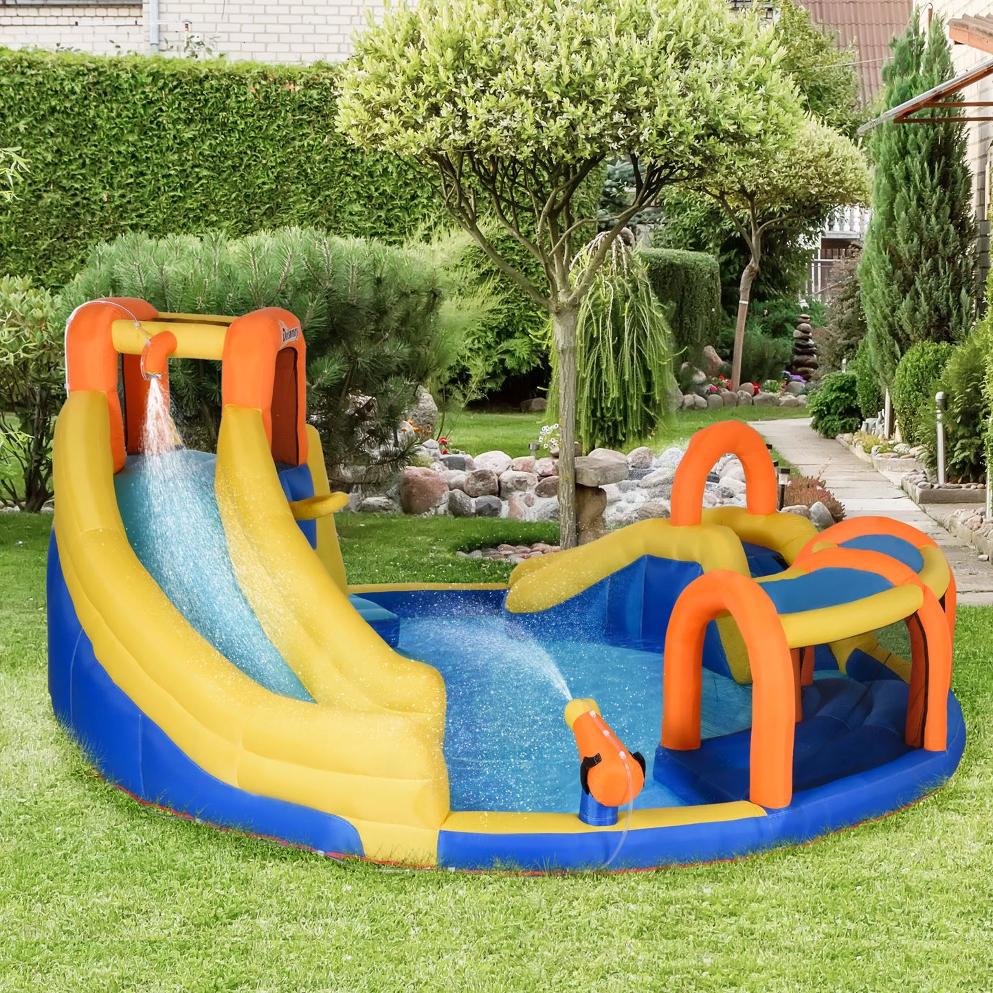 Springkasteel – Springkussen – Speeltoestel – Opblaasbaar – Klimwand – 435x435x200 Cm – 750W Blower