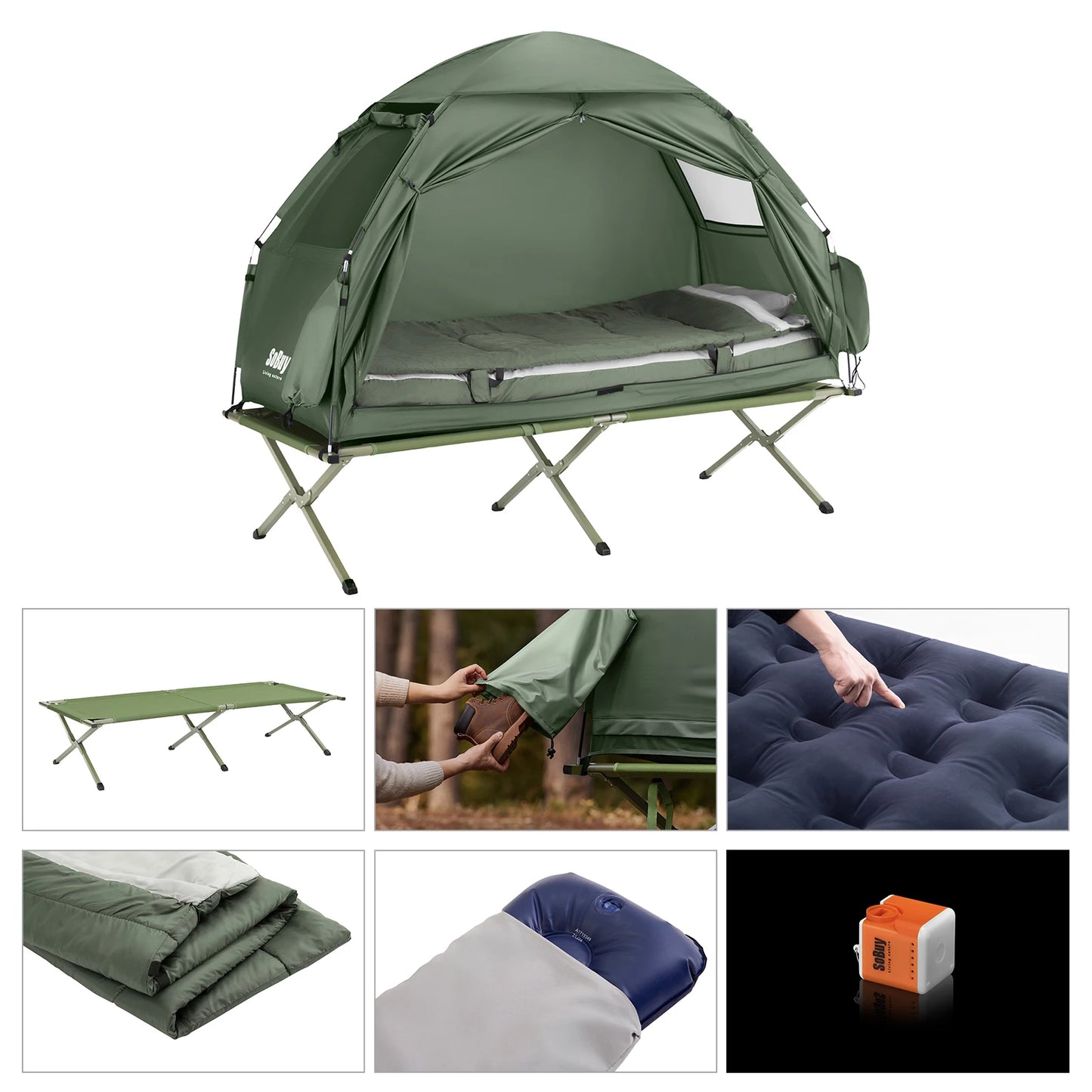 Outdoor Tent – Kampeertent – Slaapplaats – Tent Voor Buiten – Lichtgewicht Frame – Waterafstotende Tentstof – Ingebouwd Muskietennet - Grijs - QUORE