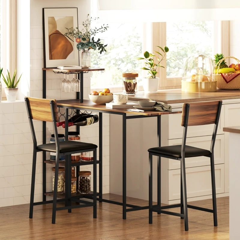 Bartafel Set – Uitklapbare Bartafel – Barstoel Set – Wijnopslag – MDF Tafelblad – Kunstleren Bekleding – Antislip Voetjes - 110 x 40 cm Bartafel