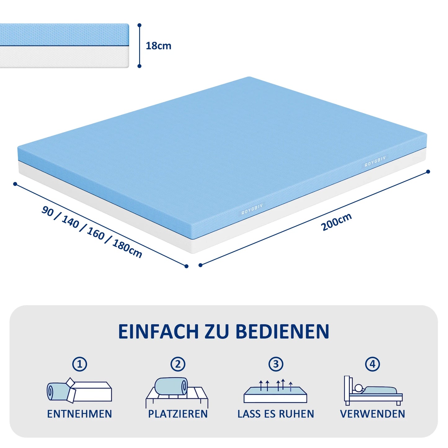 Schuimmatras – Memory Foam Matras – Eenpersoonsmatras – Comfortmatras – Slaapschuim – 200x90 cm – 18 cm Hoog – 7-Zones Ondersteuning – Verkoelende Hoes – H3/H4 Stevigheid