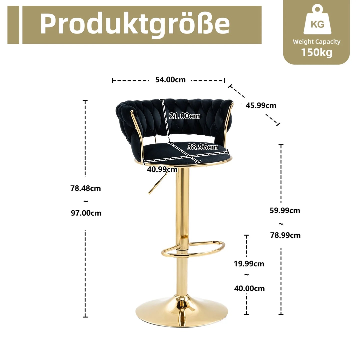 Velvet Barstoel – Barkruk – Keukenstoel – Eetkamerstoel – Barkruk Set – Zwart – 360° Draaibaar – In Hoogte Verstelbaar