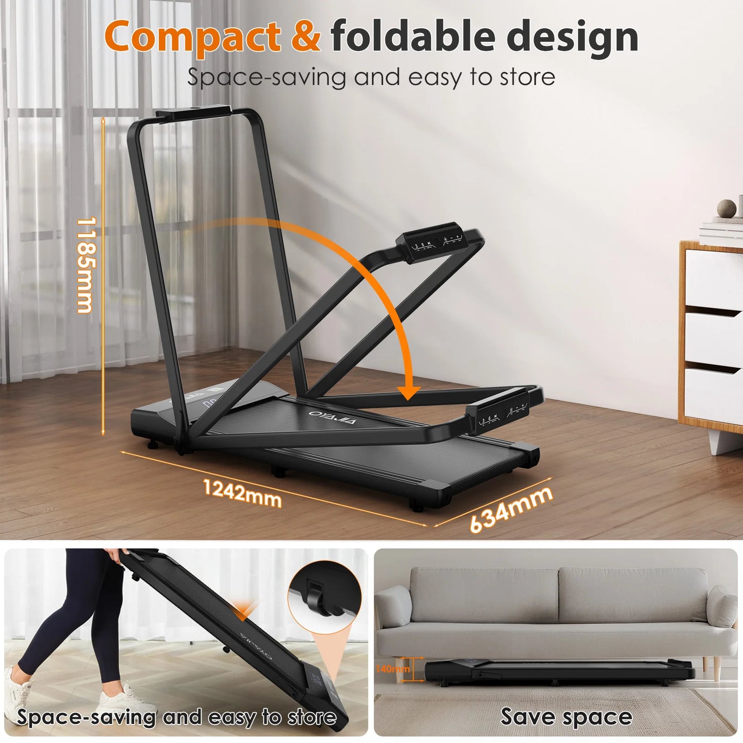Loopband – Wandelband – Walking Pad – Treadmill – Hometrainer – Stil Motorvermogen – 12 Programma’s - met Leuningen - QUORE