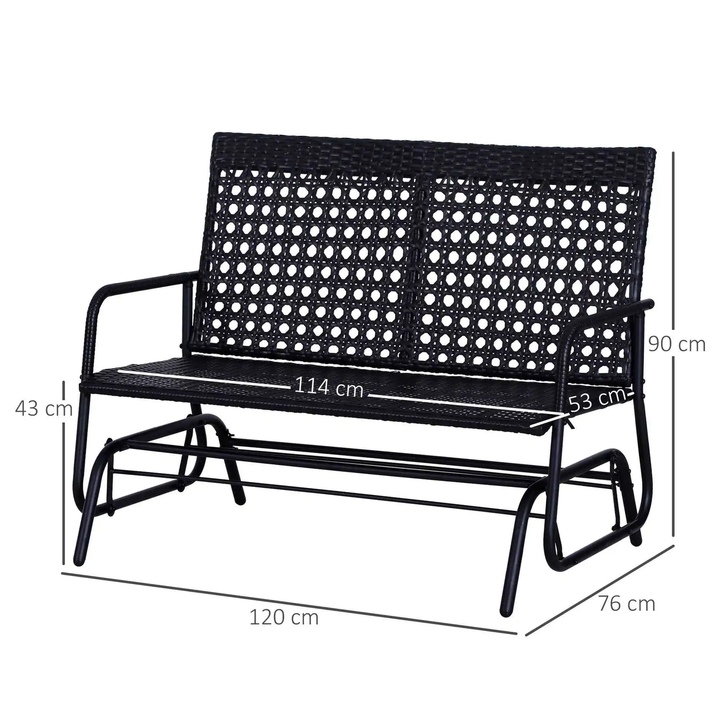 2-Persoons Schommelbank – Tuinbank – Schommelstoel – Buitenbank – Zithoek – Poly-Rattan – Ergonomische Rugleuning - QUORE