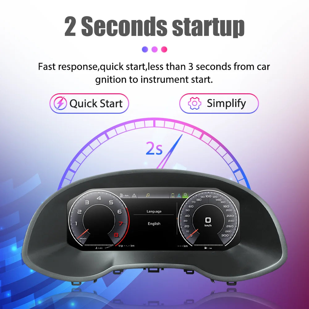 Digitaal Dashboard – Virtuele Cockpit – LCD Instrumentenpaneel – Snelheidsmeter – Cluster Display – Plug & Play Installatie – 12,3 Inch HD Scherm