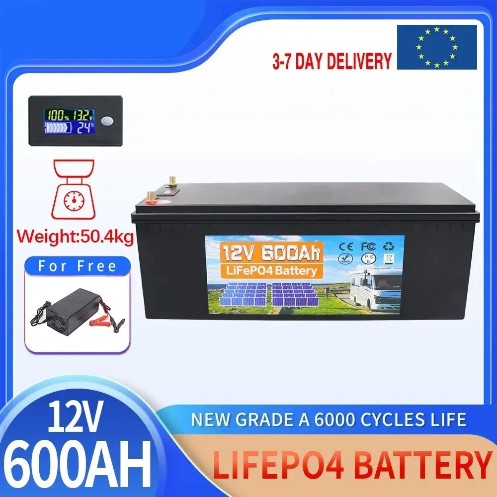 Batterij - Solar batterijen - Zonne opslag - Lithium IJzer Fosfaat Batterij - Opslag - 12V - 100AH - LiFePO4 Batterij met Ingebouwde BMS voor RV, Campers, Golfkarren en Zonne-opslag