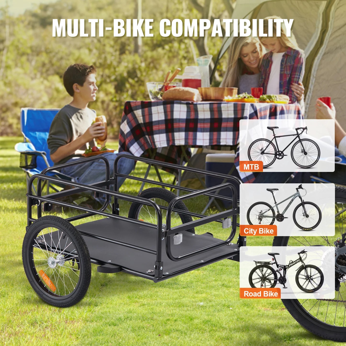 Fietskar - Opvouwbare Fietsaanhanger - Fietskarren Bagage - Transportwagen - 160lbs Laadvermogen – Compacte Opslag – 16" Wielen – Veiligheidsreflectoren – Geschikt voor 22"-28" Fietswielen