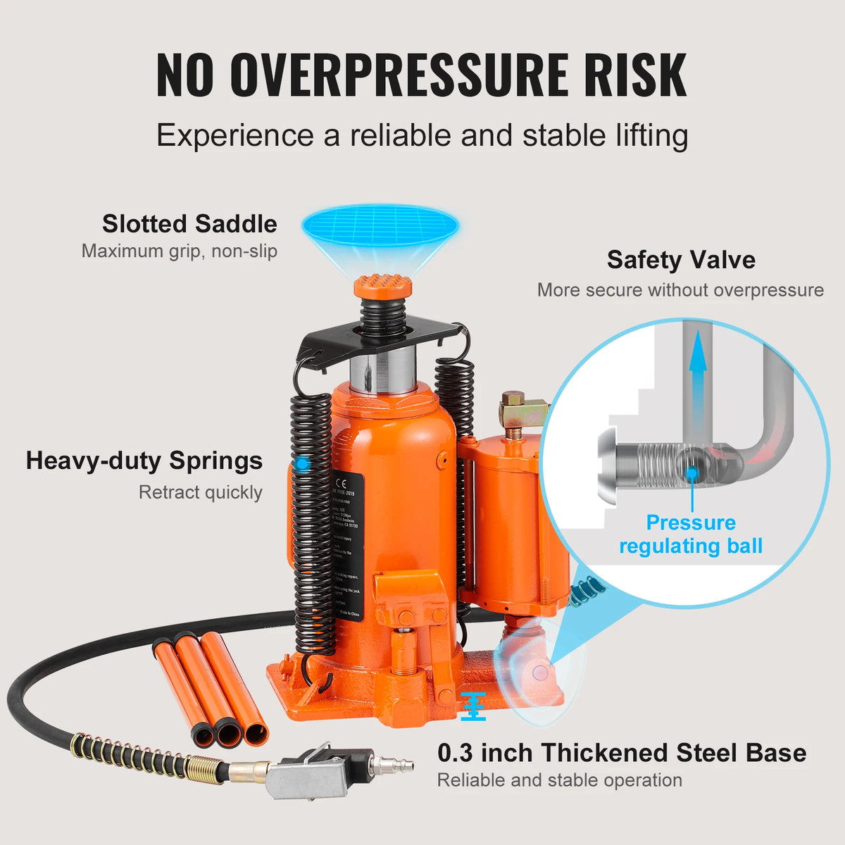Car Jack - Jack - Garage Jack - Hydraulic Bottle Jack - 20 Ton 265-500 mm - with Manual Lever and Air Pump - for Car Pickup Truck RV Auto Repair