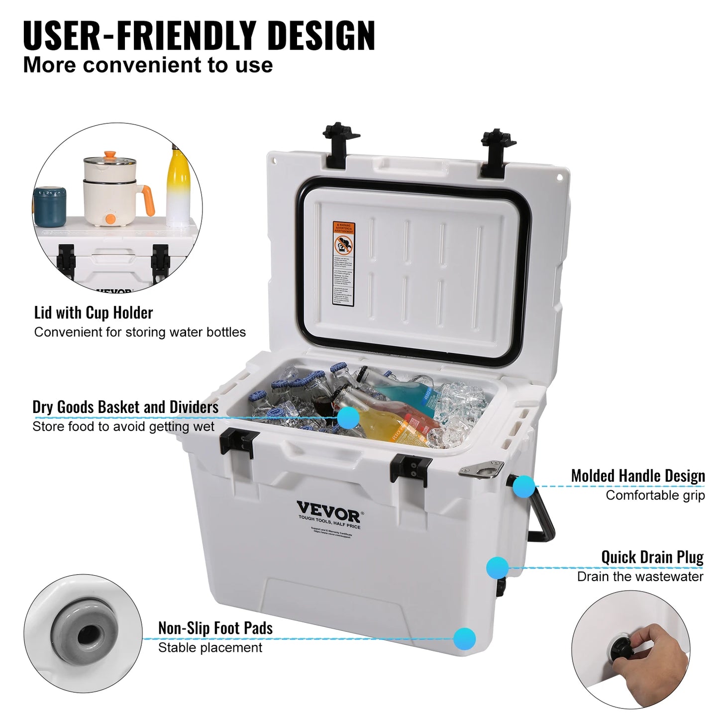 SucceBuy 25/33/45/52QT Hard Cooler Insulated Portable Large Capacity Ice Chest Cooling Box for Family Outdoor Camping Activities