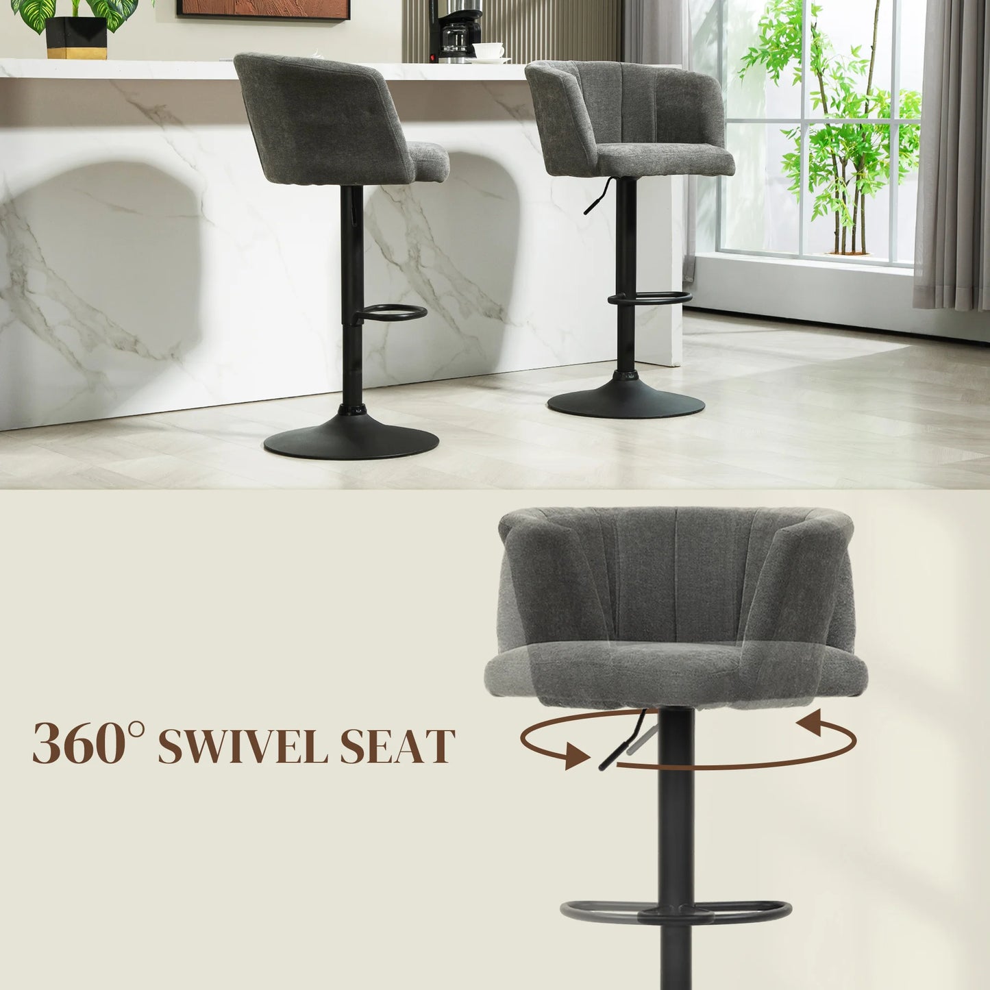 Barstoelen – Barkrukken – Hoge Stoelen – Keukenstoelen – Bistrostoelen – Verstelbare Hoogte – 360° Draaibaar