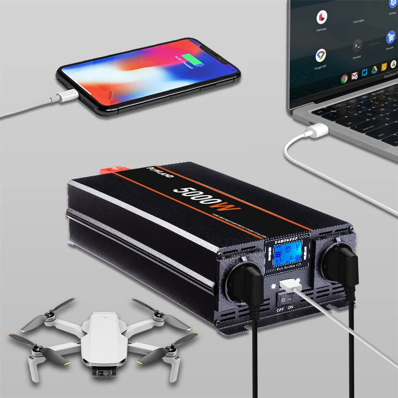 Omvormer - Spanningsomvormer - Auto Omvormer - 4000W - Powerstation - Powerbank - DC 12V 24V naar AC 220V - met Afstandsbediening en EU Stopcontact - QUORE