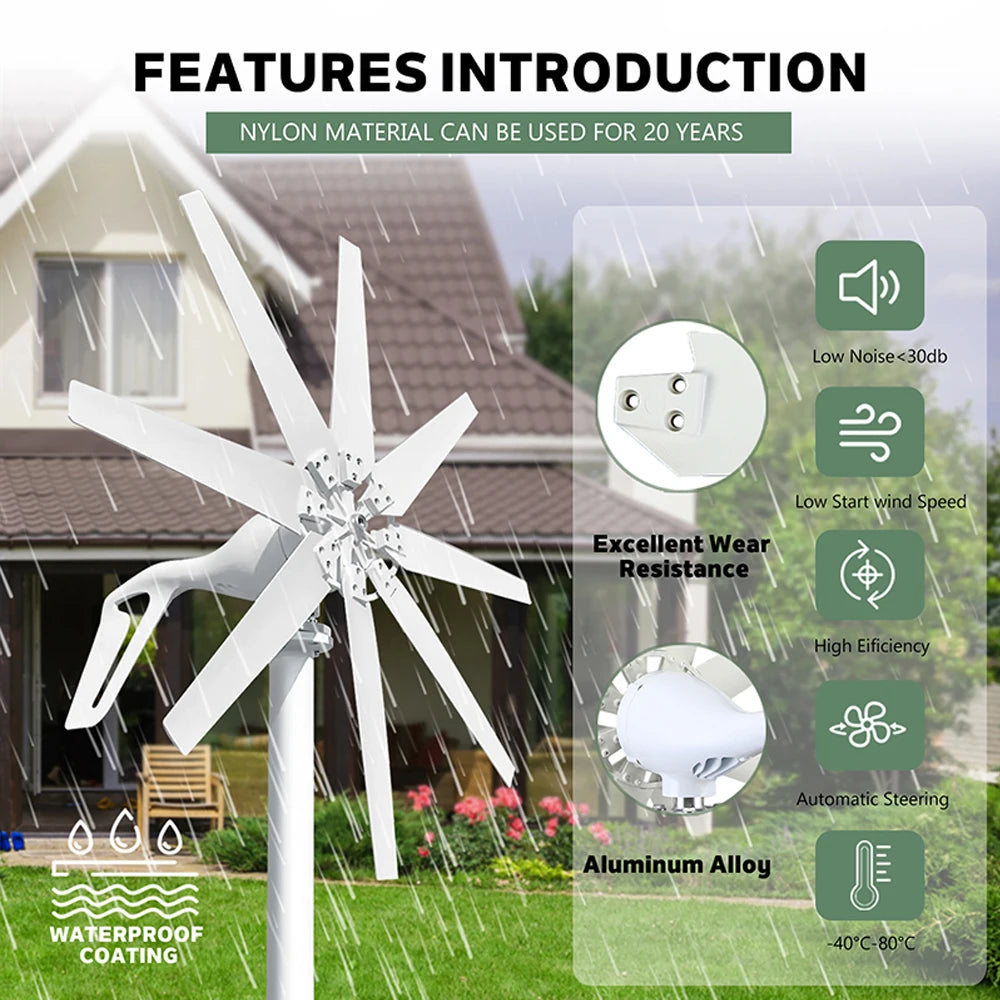 Windturbine - Windmolen - Windturbine Generator - Windenergie - 2000W - 24V - met Hybride Besturing - Stille en Efficiënte Energieoplossing - voor Thuisgebruik