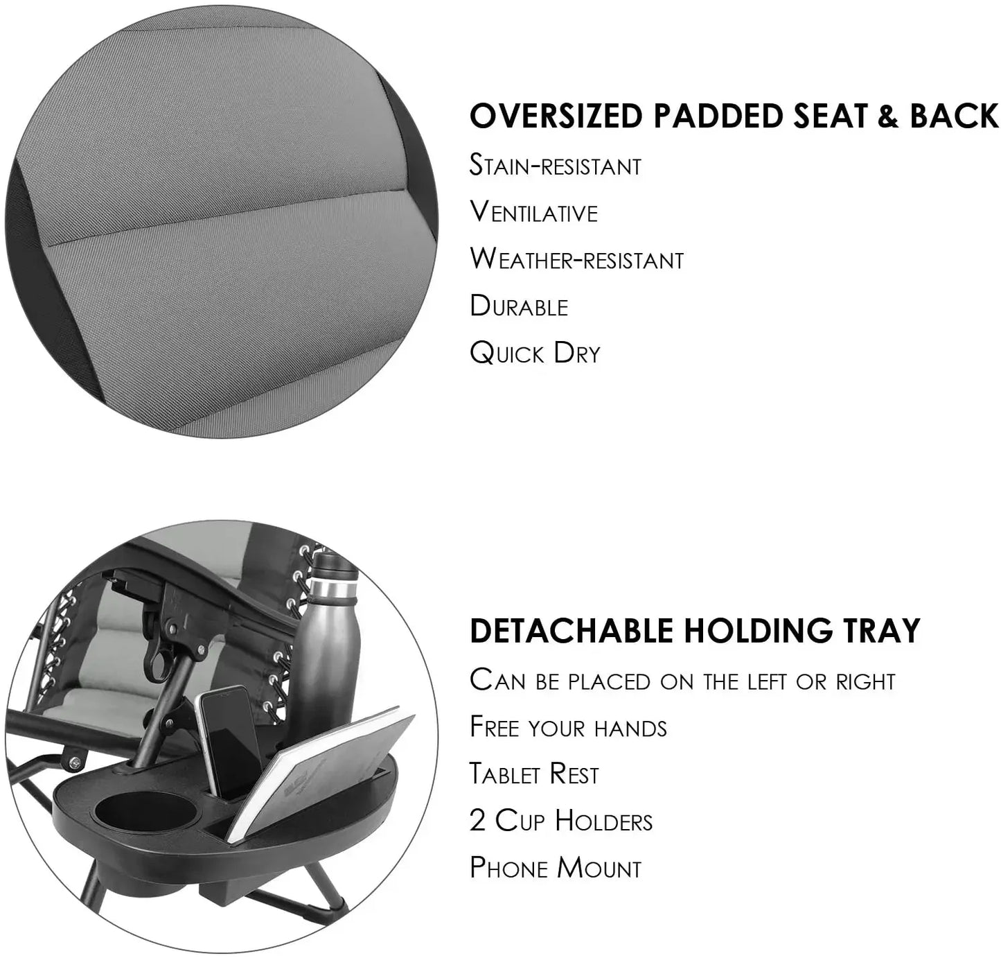 Verstelbare Ligbed met Kussen - Ligstoel - Tuinstoel - Campingstoel - Strandstoel - Lounger - Ondersteunt 160kg - Opvouwbaar - Padded Zero Gravity Lounge Stoelen - 1 Stuk - Grijs