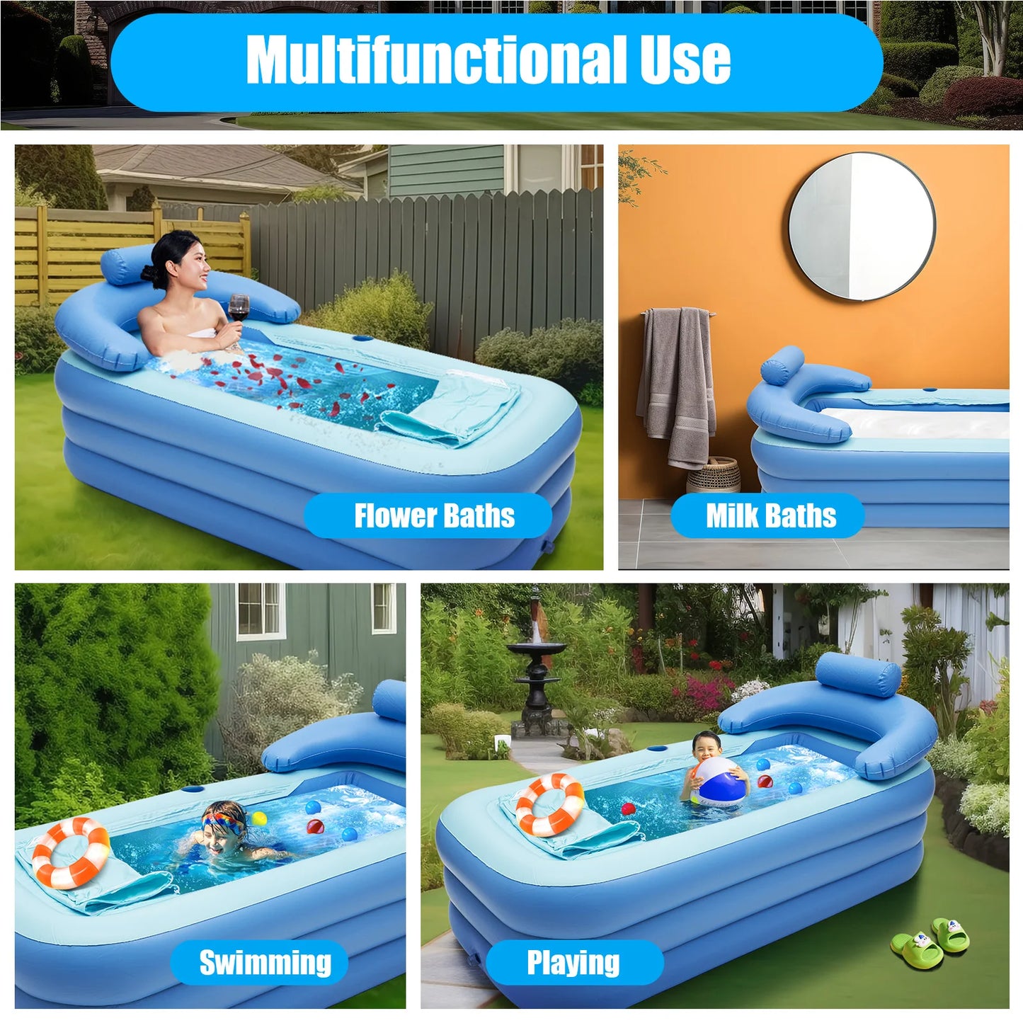 Opblaasbaar Bad – Zwembad voor Binnen & Buiten – Tubble 150x80cm – Blauw – Zwemspeelgoed & Opblaasbaar Zwembad voor Kinderen en Volwassenen