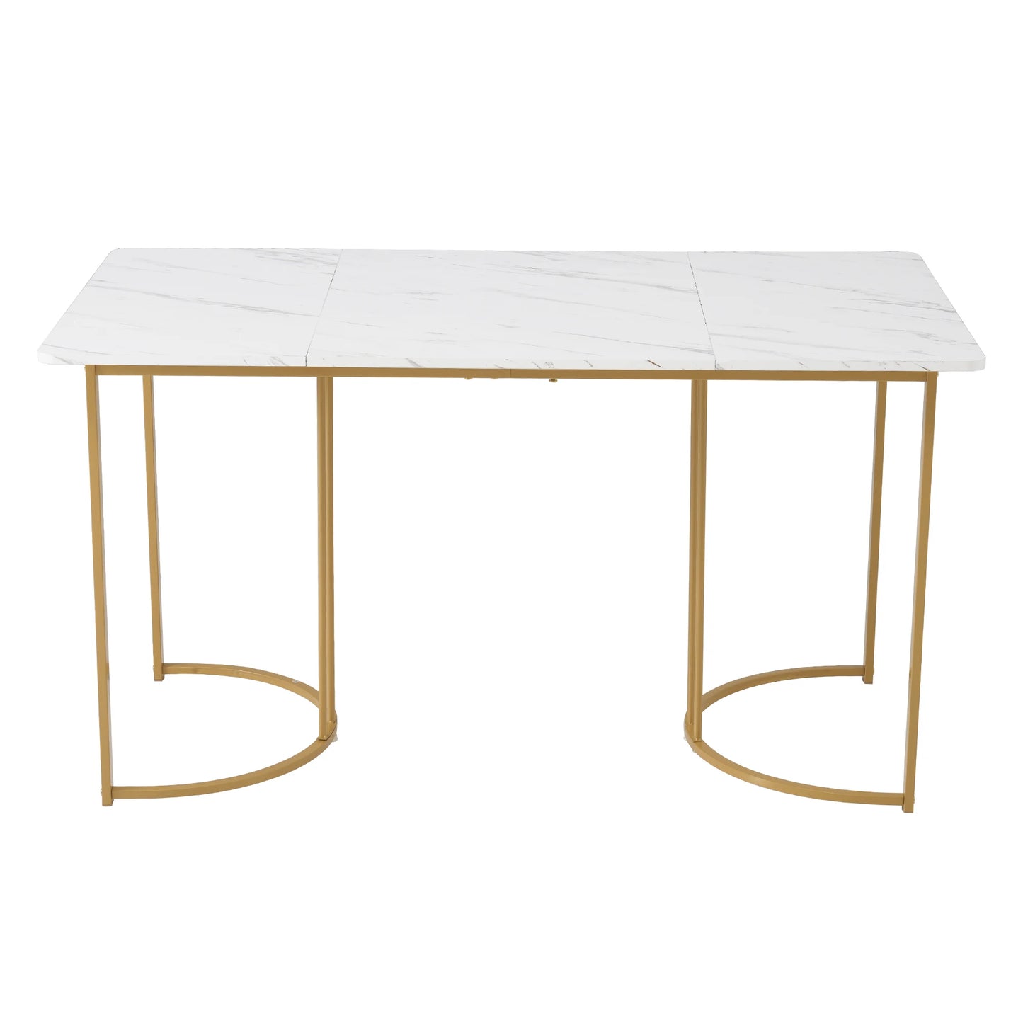 140 x 80cm Dining Table (1 Piece), Modern Kitchen Table, Metal Frame Rectangular Dining Table with Modern Marble Pattern