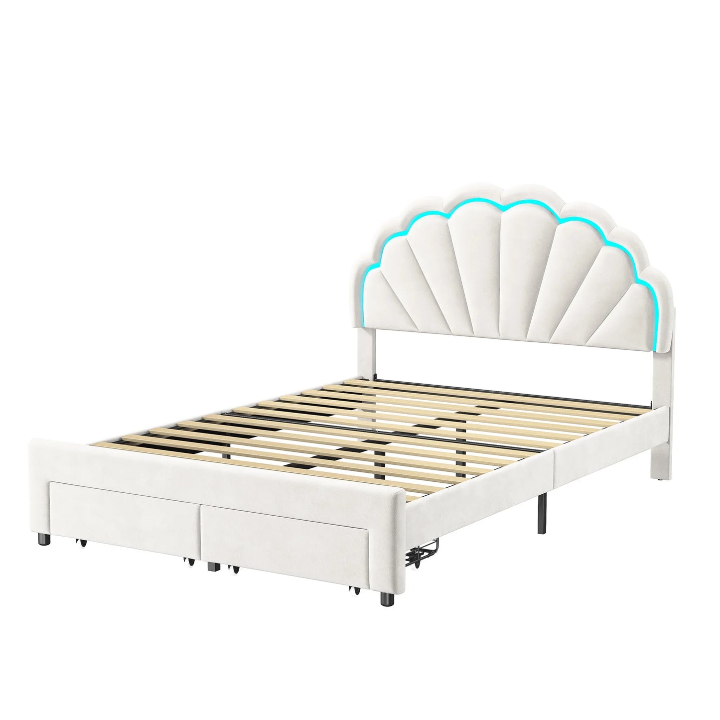 Gestoffeerd Bed – Fluwelen Bed – Scandinavisch Bed – Modern Bed – Bloemvormig Hoofdeinde – 12 Verstevigde Latten
