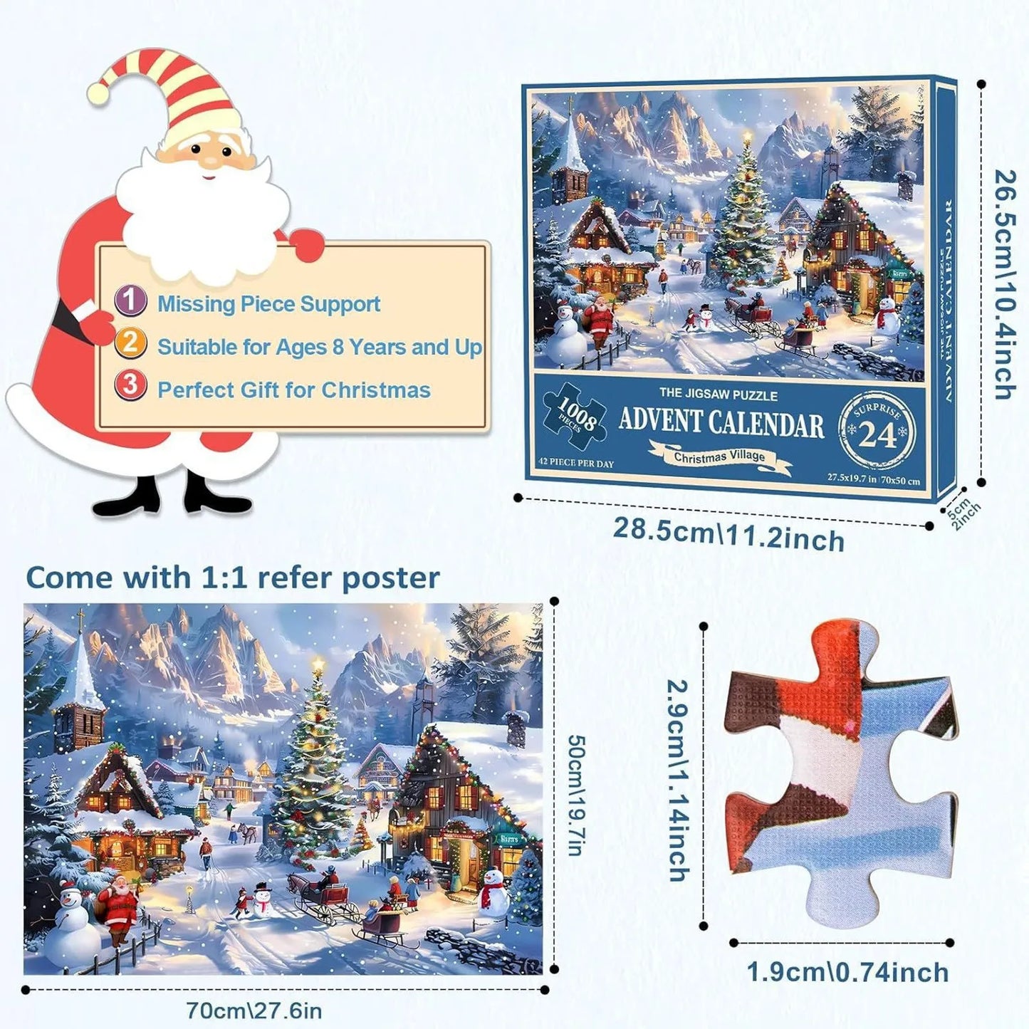 Advent calendar - Advent calendar puzzle - 1008 pieces - Card blind box - Christmas countdown puzzle - Children's Christmas gift - Toys - Play set