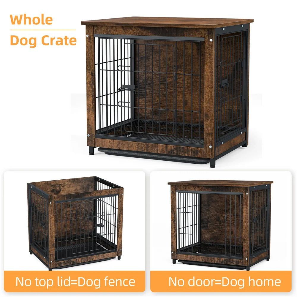 Houten Hondenbench - Hondenkennel Hout - Binnenbench - Dubbele Deur - Hondenhuis - Bijzettafel - Industrieel - 3-in-1 Ontwerp - Grote