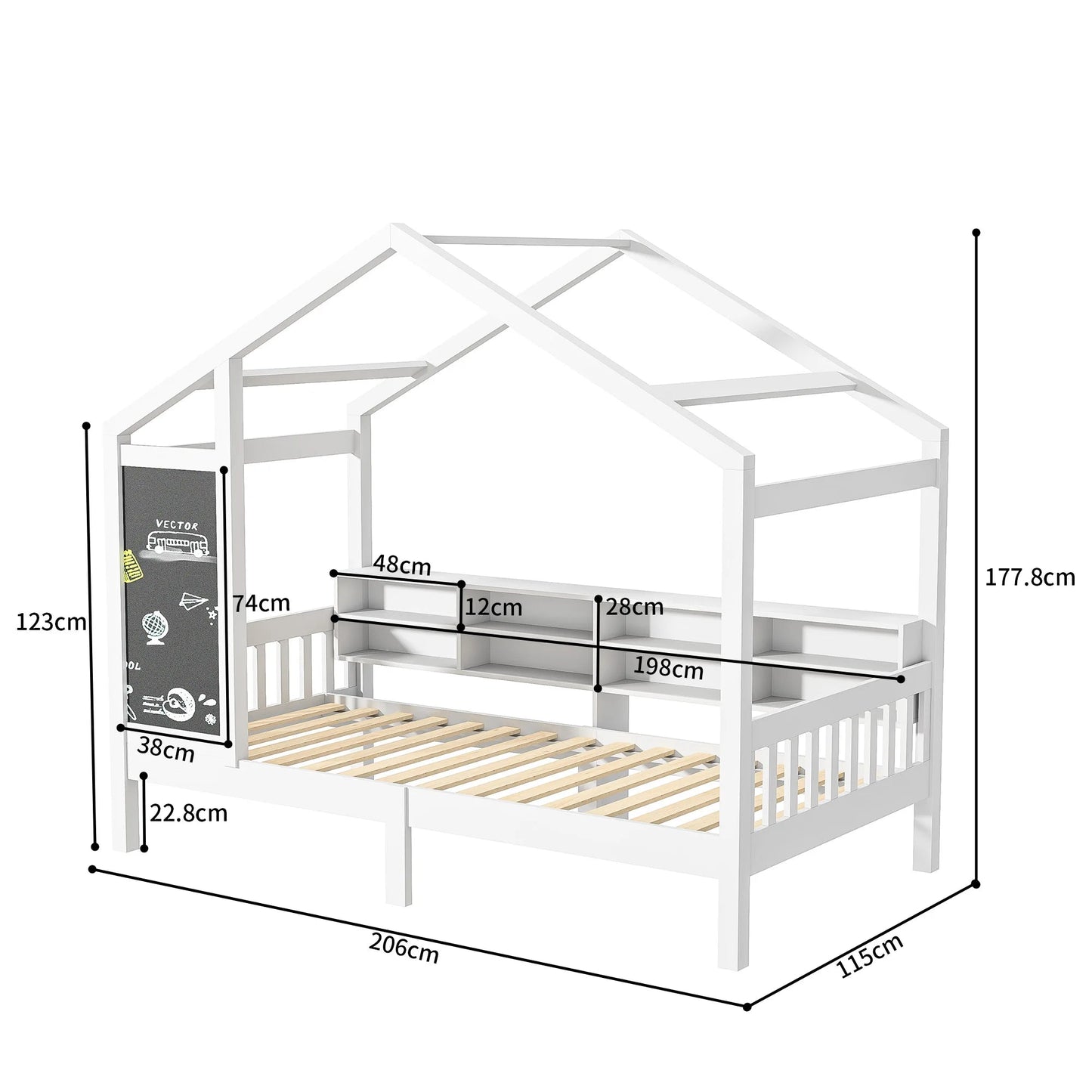 Huisbed – Kinderbed – Peuterbed – Bedhuisje – Lattenbodem – 90x200 Cm – Dennenhout