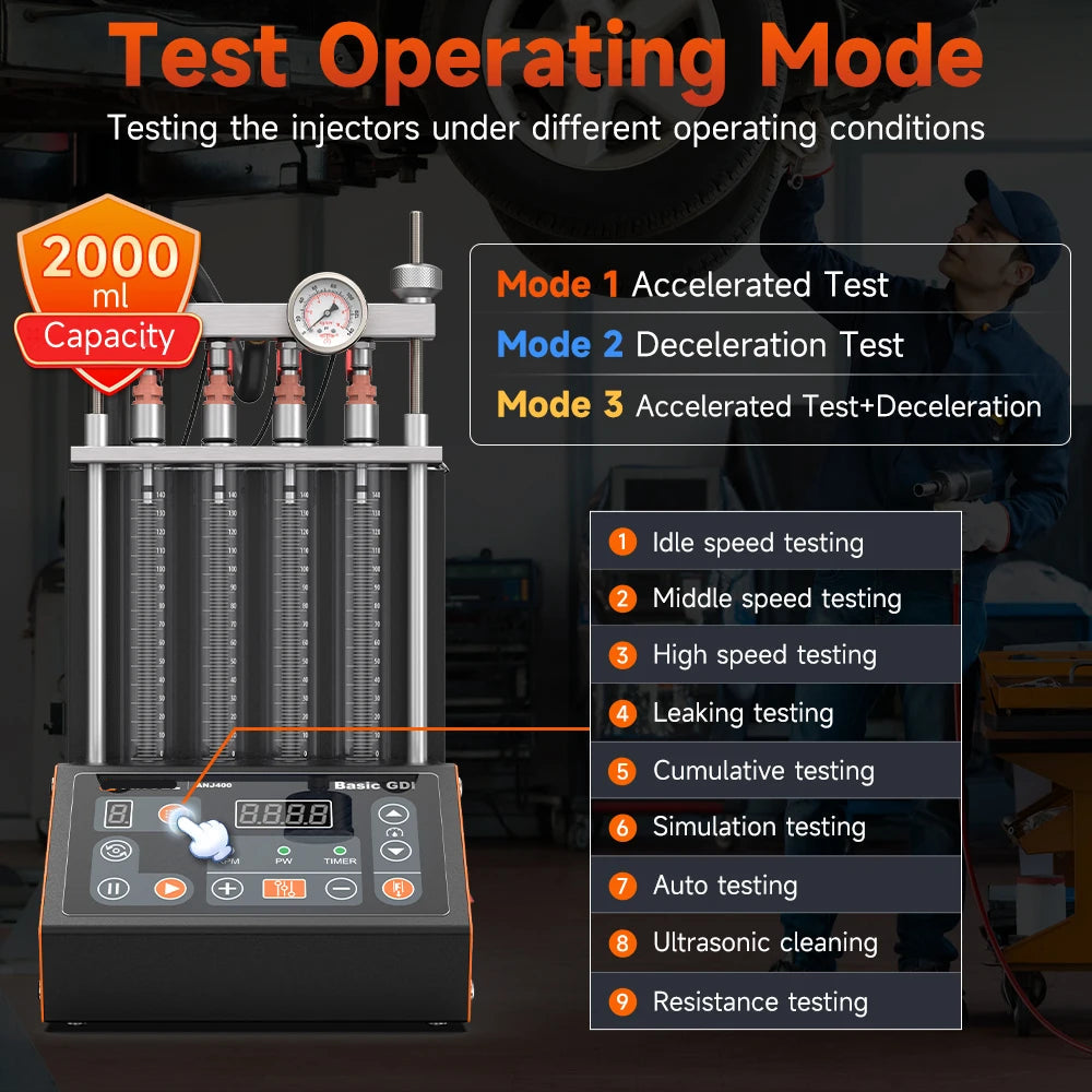 Brandstofinjector Reiniger En Tester – Injector Cleaner – Injector Tester – Ultrasone Reiniging – In-Veertuigreiniging – Meerdere Testfuncties – Voor 4-Cilinders