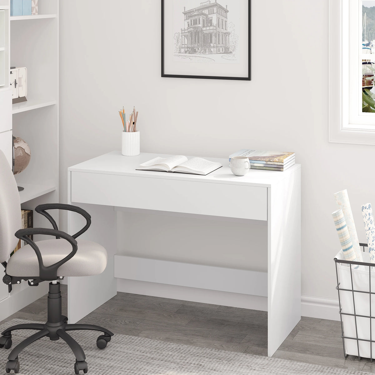 Computertafel - Laptoptafel - Computermeubel - Bureau met Lade - Werkstation - Voor Woonkamer - Kantoor -Studeerkamer - 100x75x50 cm - Wit