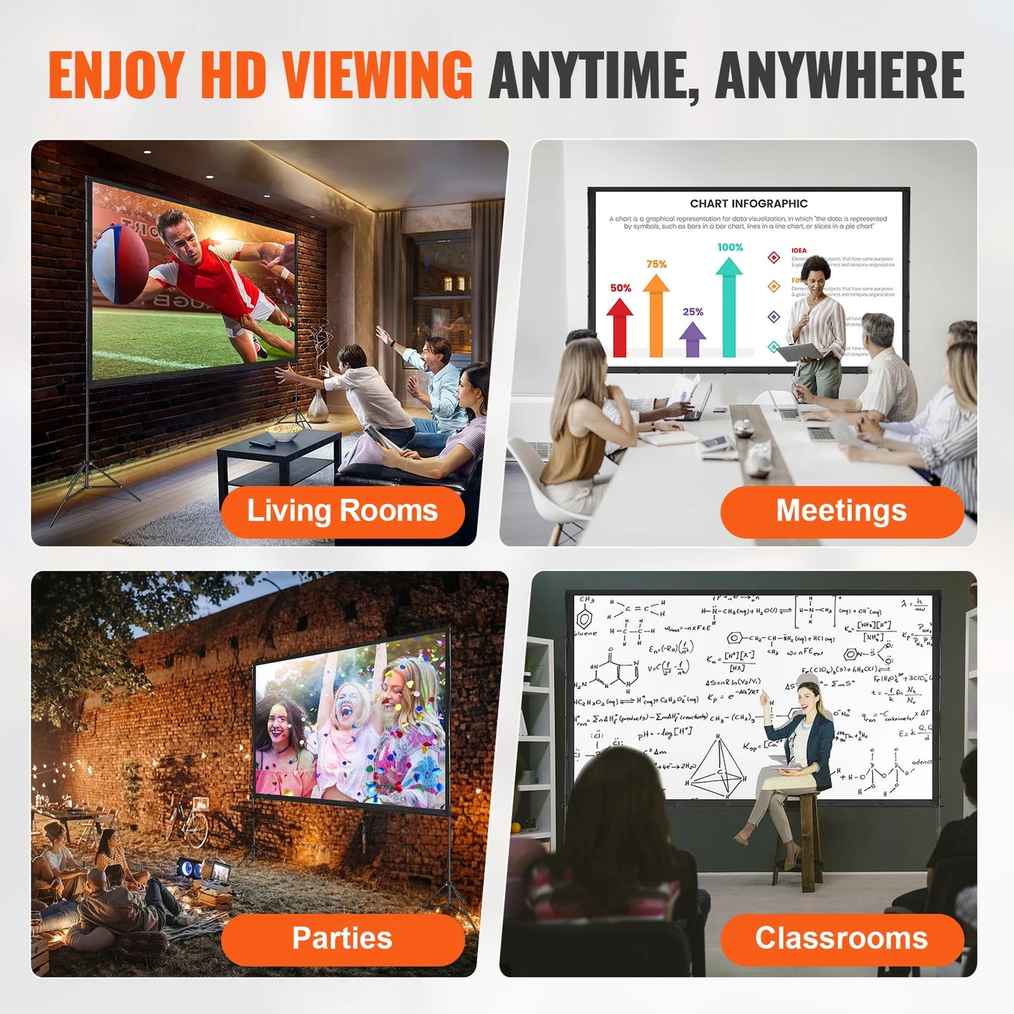 Projectiescherm - Beamer Scherm - Projector Scherm - Home Cinema - 4K/1080P HD Buitenbioscoop Scherm - voor Thuisbioscoop en Tuingebruik - met Statief 150 Inch - Beamer Mini - Draagbaar - Opvouwbaar