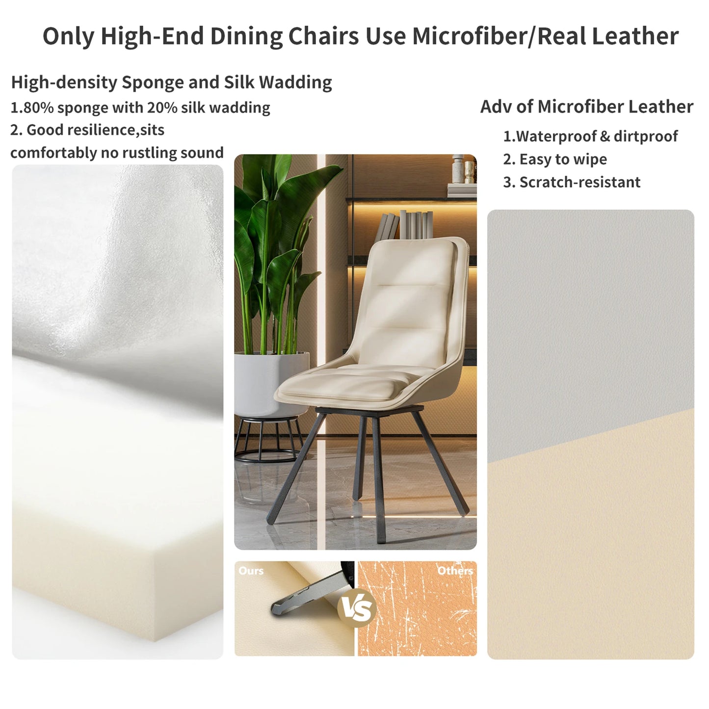 Eetkamerstoelen – Draaistoelen – Stoelen Met Hoge Rugleuning – Moderne Eetkamerstoelen – 360° Draaibaar – Synthetisch Lederen Bekleding – Eucalyptus Houten Frame