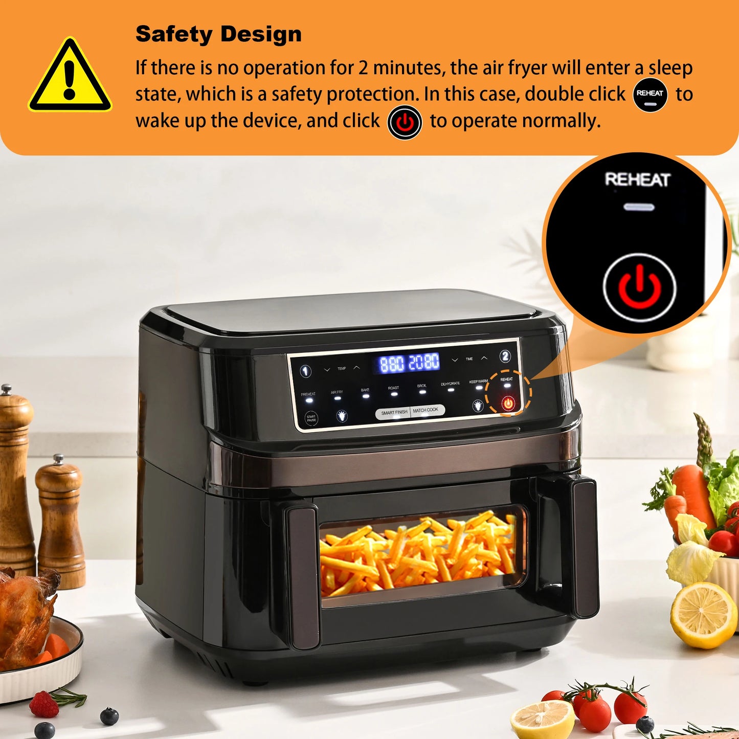 Heteluchtfriteuse – Airfryer - Airfryer Oven XXL - 12L - Dubbele Kookkamer Instelbaar - 2000W - 240V - 8 Voorgeprogrammeerde Programma's - LED Touchscreen - Kijkvenster - Zwart - QUORE