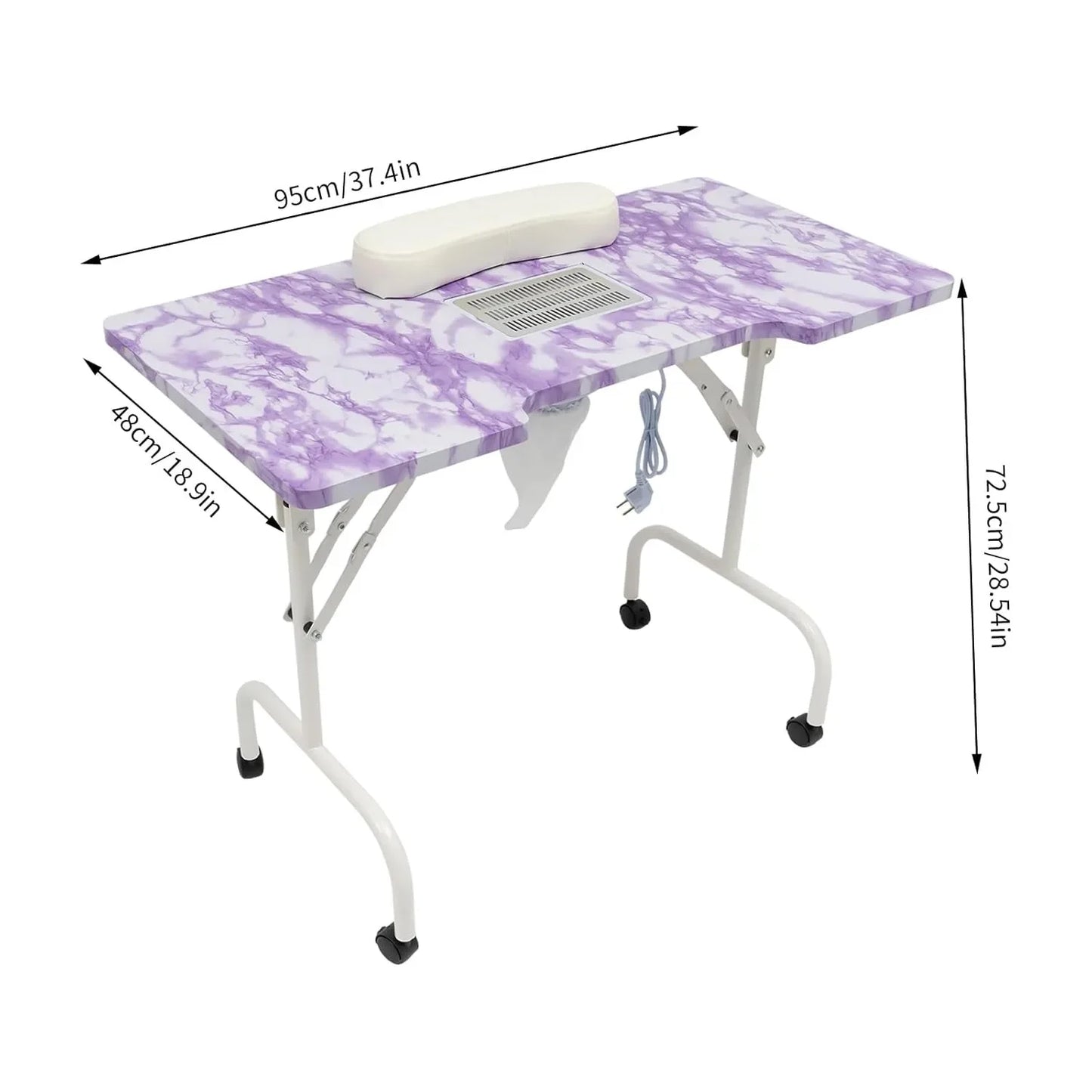 Manicure Tafel – Nageltafel – Nail Studio Tafel – Draagbare Nail Tisch – Nagel Werktafel Paars – Met Stofafzuiging – Groot Tafelblad 95x48 cm