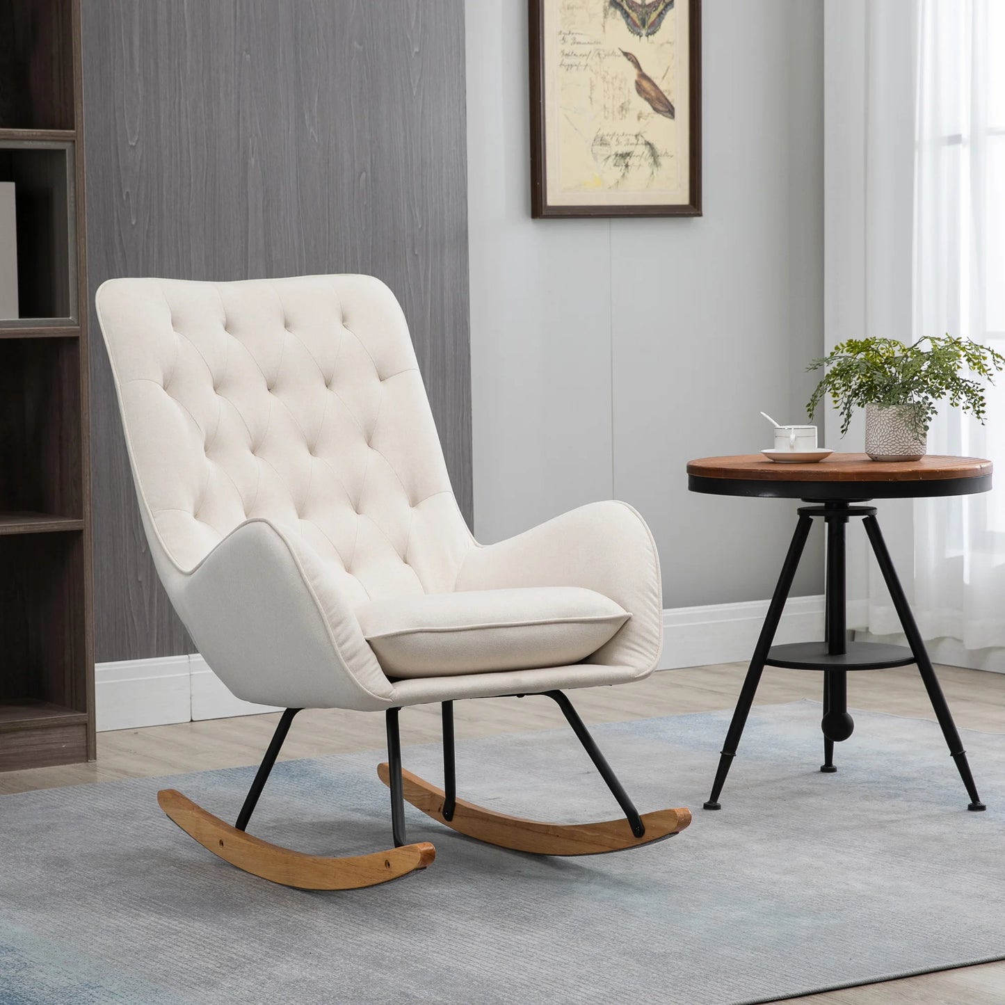 Schommelstoel – Relaxstoel – Fauteuil – Voedingsstoel – Loungestoel – Scandinavisch Design – Ademend Linnenstof – Draagvermogen 120 kg - Ivoor
