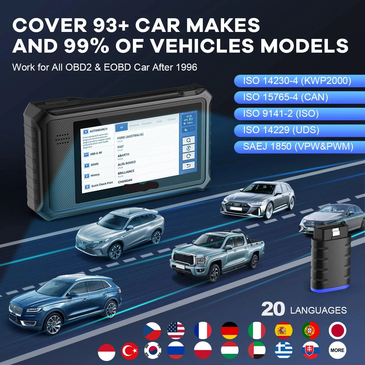 OBD2 Scanner - OBD - Diagnosecomputer - Uitleesapparatuur Auto - Storing Verwijderen - Auto Uitlezen - Auto Accessoires - Storing Verwijderen - 28 Reset Services - Systeem Scanner - 5" Touchscreen - QUORE