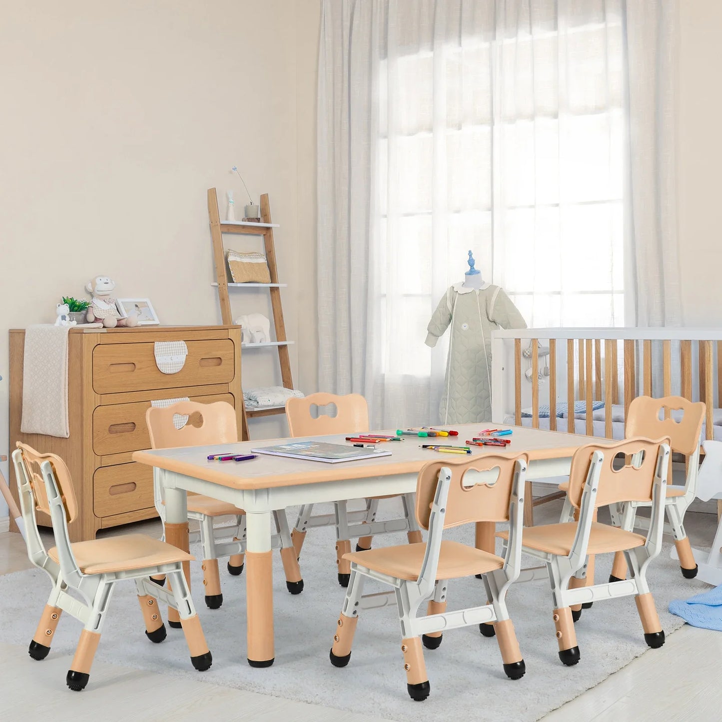 Kindermeubelset – Kindertafel – Kinderstoelenset – Speeltafel Kinder – Kinder Bureau – Verstelbare Hoogte – Duurzaam PVC & Plastic Hout - Geel - QUORE