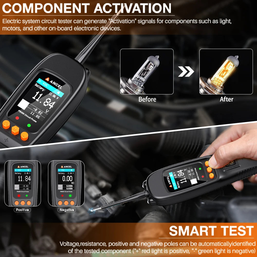 Batterijtester - Diagnosecomputer - Auto Uitlezen - Storing Verwijderen - Accutester 12V/24V - Diagnose apparatuur voor auto's - Power Probe Circuit Tester Kit - Elektrisch geïntegreerd auto-accusysteem diagnosetool - Zwart