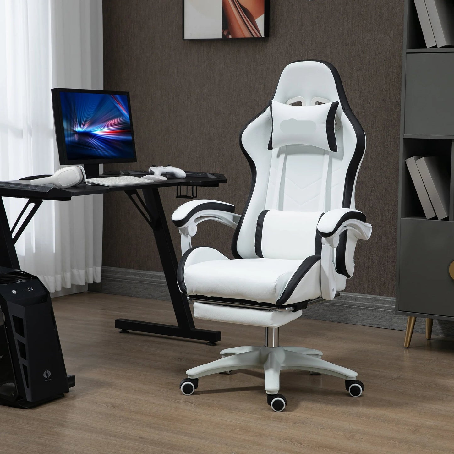 Gamingstoel – Gamestoel – Bureaustoel – Gaming Chair – Racing Chair – Verstelbare Rugleuning 135° – Uittrekbare Voetensteun - Wit