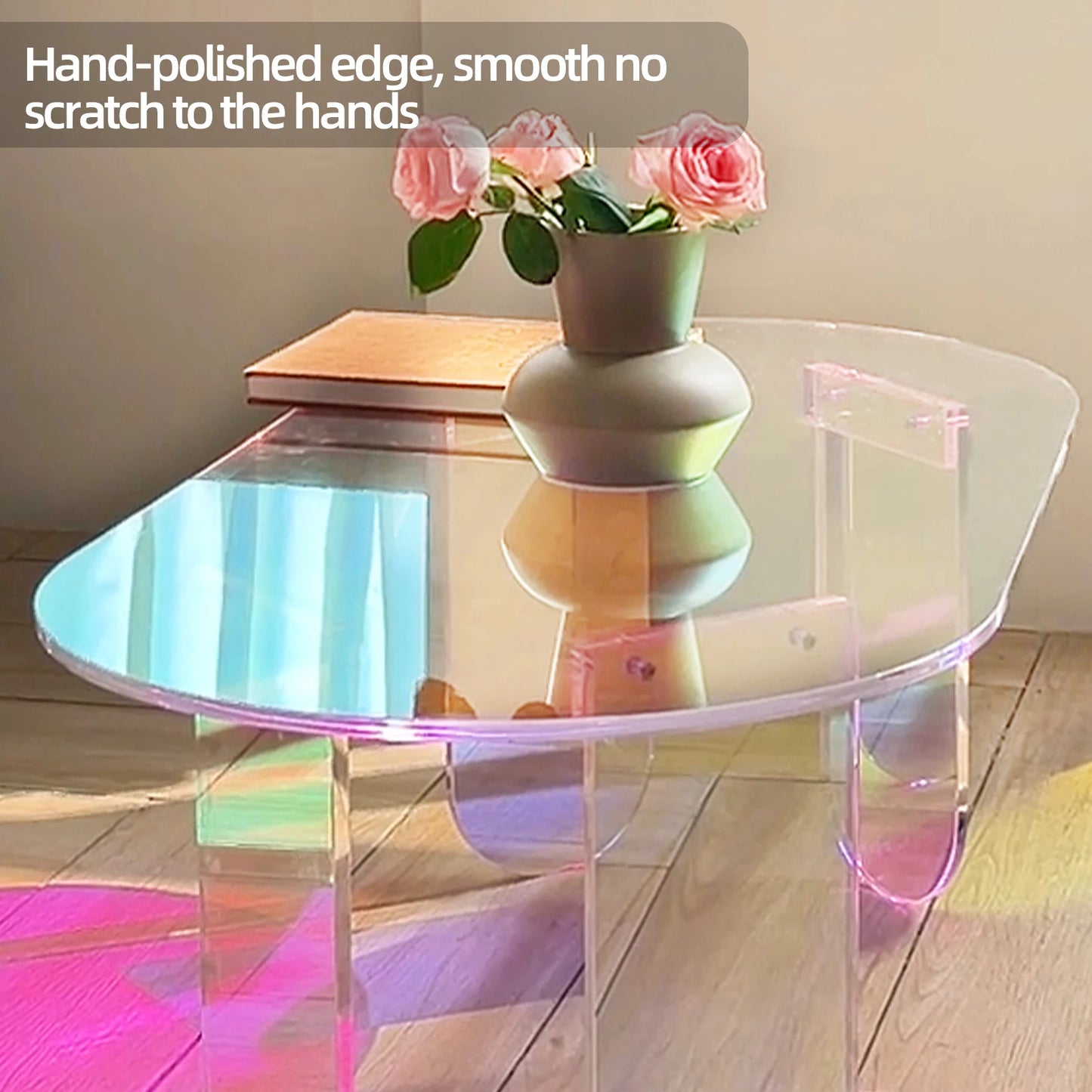 Koffietafel - Salontafel - Bijzettafel - Wandtafel - Ongeschonden Acrylaat – Transparante Bijzettafel met Regenboog Effect & 4 Poten