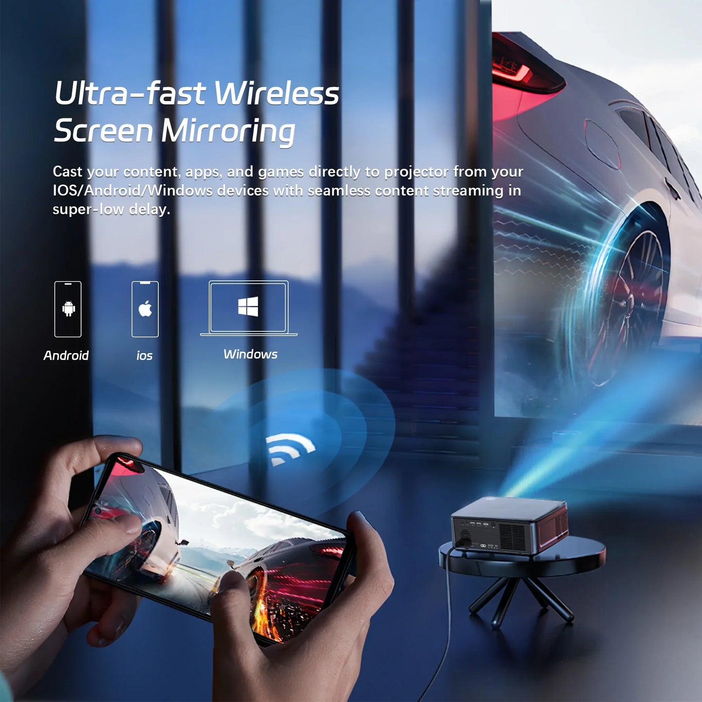 Mini Beamer - Projector - Digitale Beamer - Draagbaar - Smart TV Projectors - 1080P - 4K Full HD - Met Elektrische standaard - 1200ANSI - 130W - Android System - EU-stekker