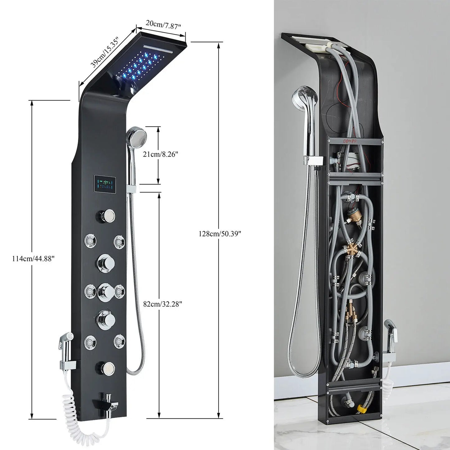 Black LED Light Shower Faucet Bathroom SPA Massage Jet Shower Column System Waterfall Rain Shower Panel Bidet Sprayer Tap