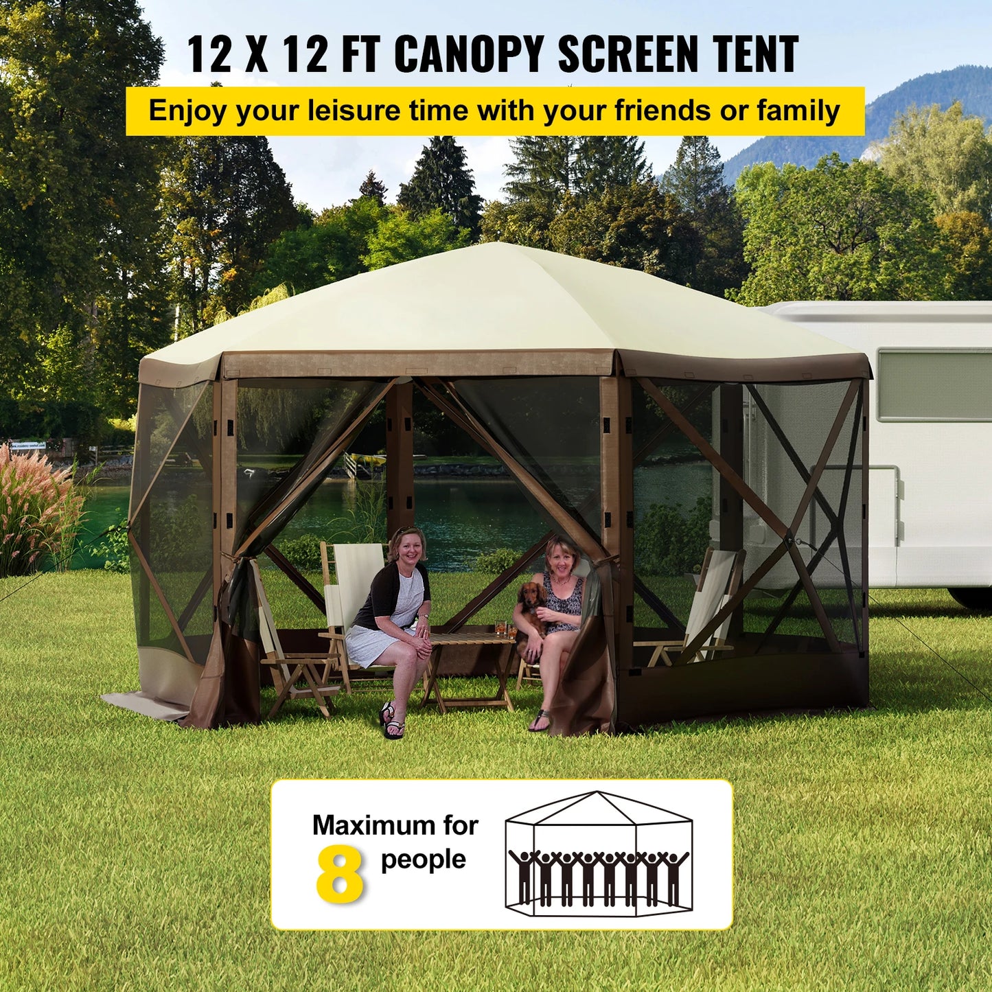 Pop-up Tent - Tent - Kampeertent - Pop-up Tenten - 6 Zijden Canopy - Sun Shade - 10 x 10ft - voor Buiten Kamperen - Hiking - Bruin