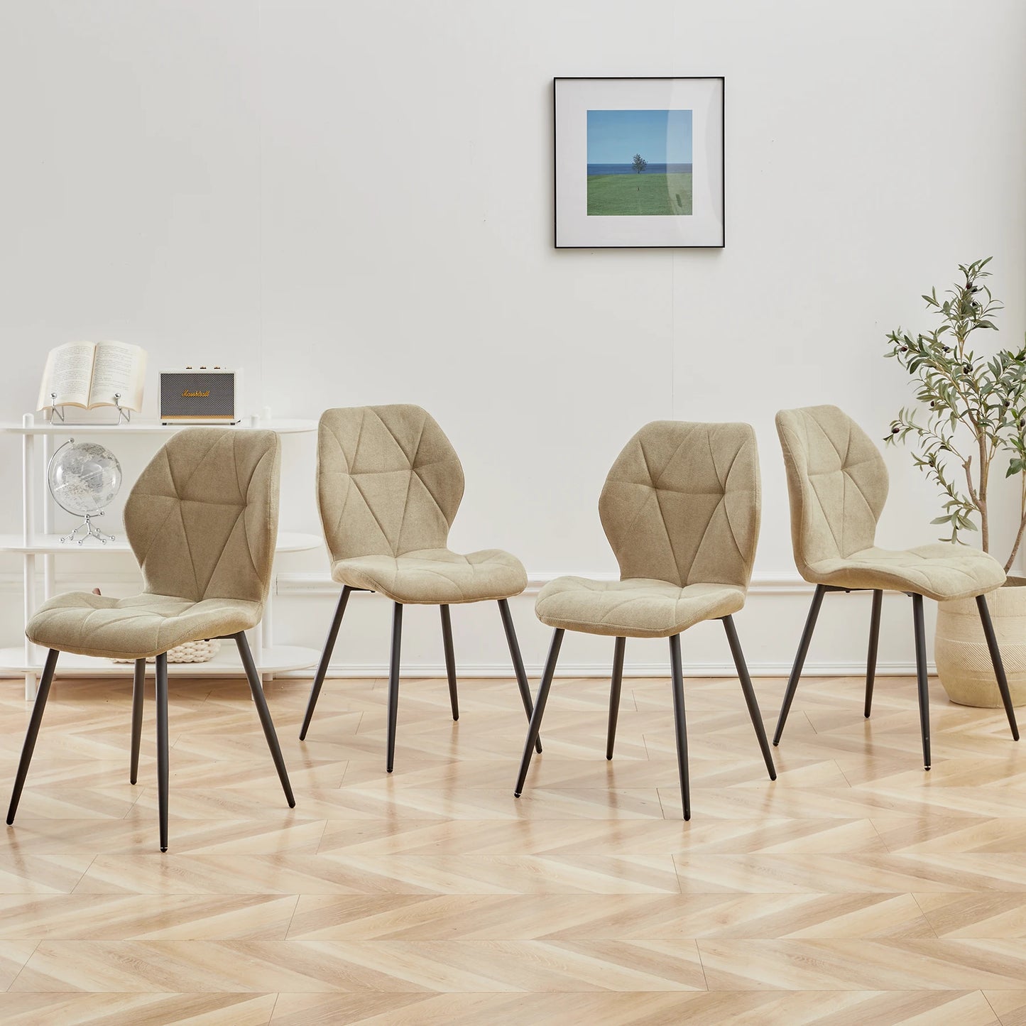 Eetkamerstoel – Stoel – Zitstoel – Kamerstoel – Linnen Bekleding – Ergonomische Rugleuning – Zwarte Metalen Poten - QUORE