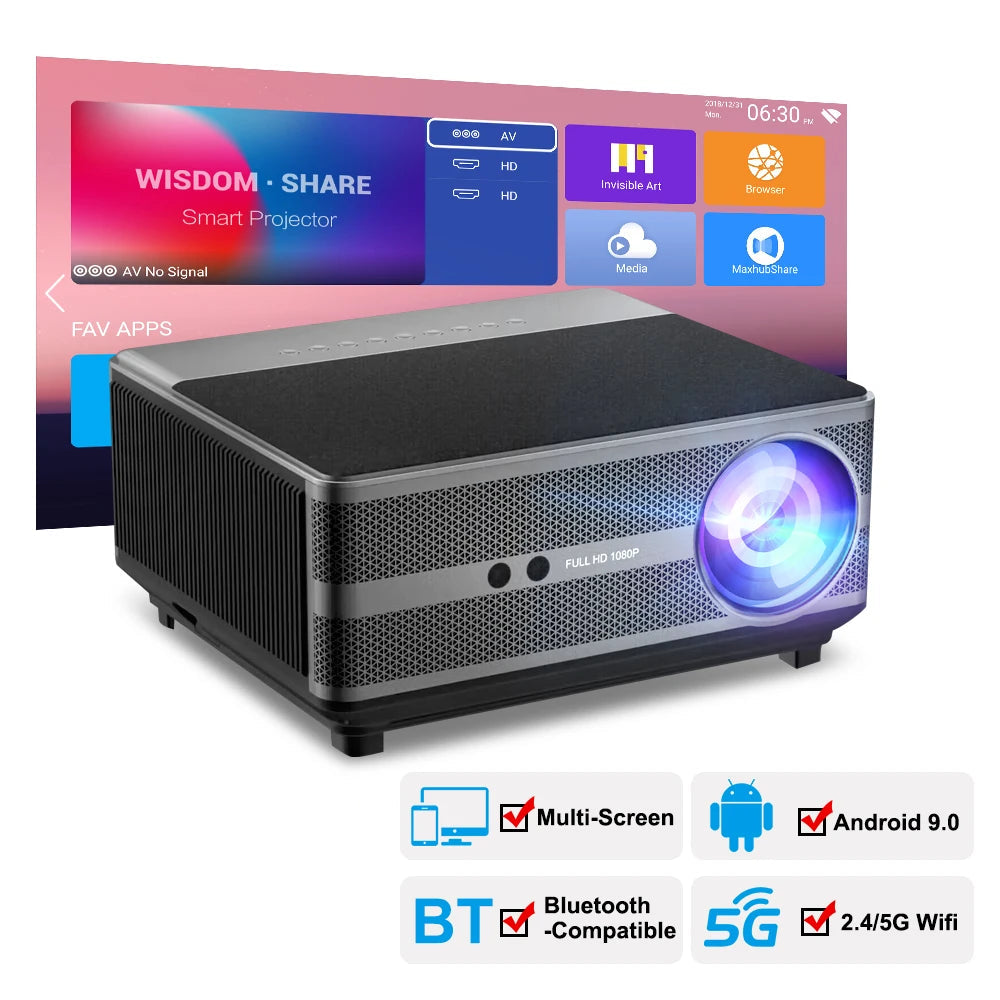 Mini Beamer - Projector - Digitale Beamer - Draagbaar - 1080P Projector - 4K Full HD - Met Auto Focus - 21000LM - 2500ANSI - AC100-240V / 50-60Hz - Android System - 205W - Zwart