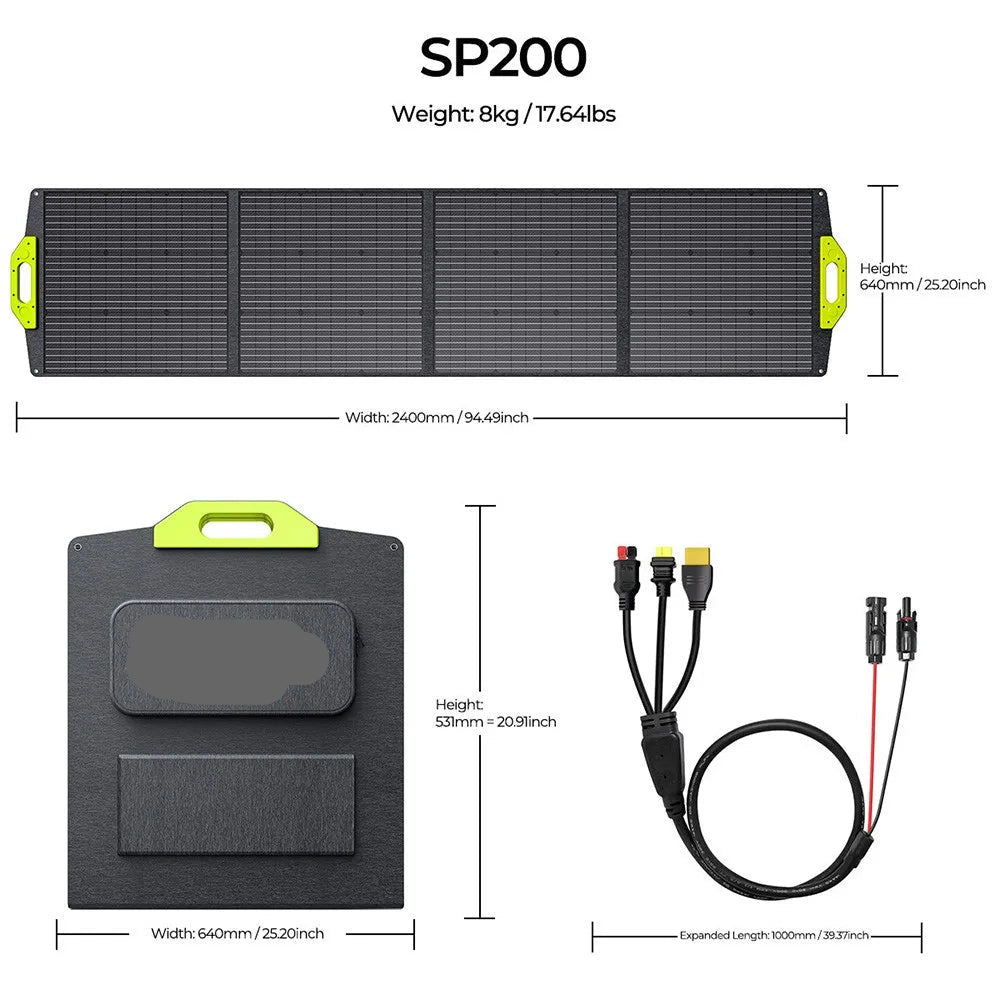 Zonnepaneel - Opvouwbaar Zonnepanelen - Zonneenergie - Sun Power - 200W - Draagbare Zonne-energie Oplader - Hoge Cel Efficiëntie – ETFE Coating – Verstelbare Standaard – Geschikt voor Thuis, RV & Camping