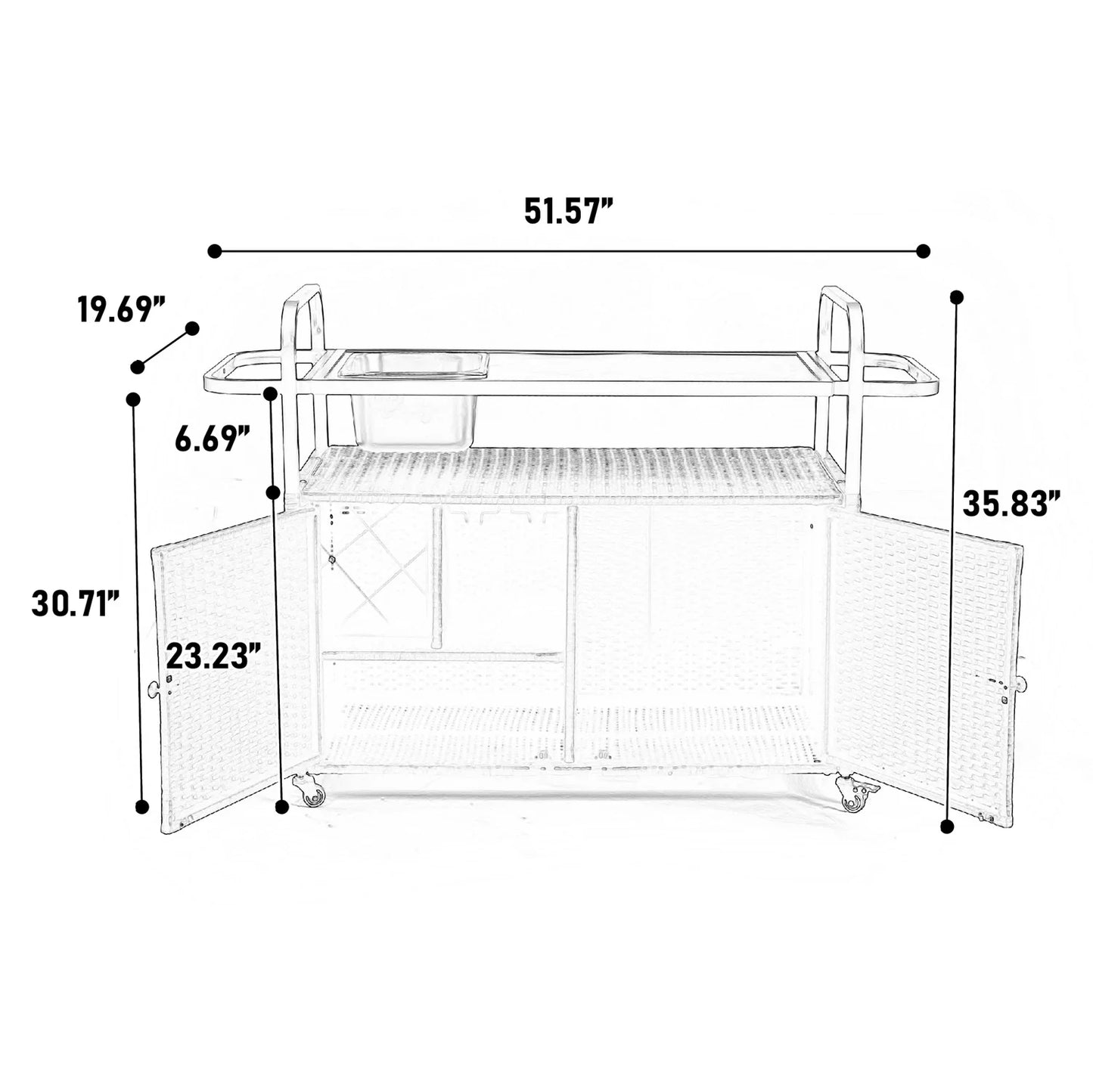 Outdoor Barwagen – Buitentrolley – Servierwagen – Tuinwagen – Bistrowagen – Gepoedercoat Staal – 360° Draaibare Wielen - QUORE