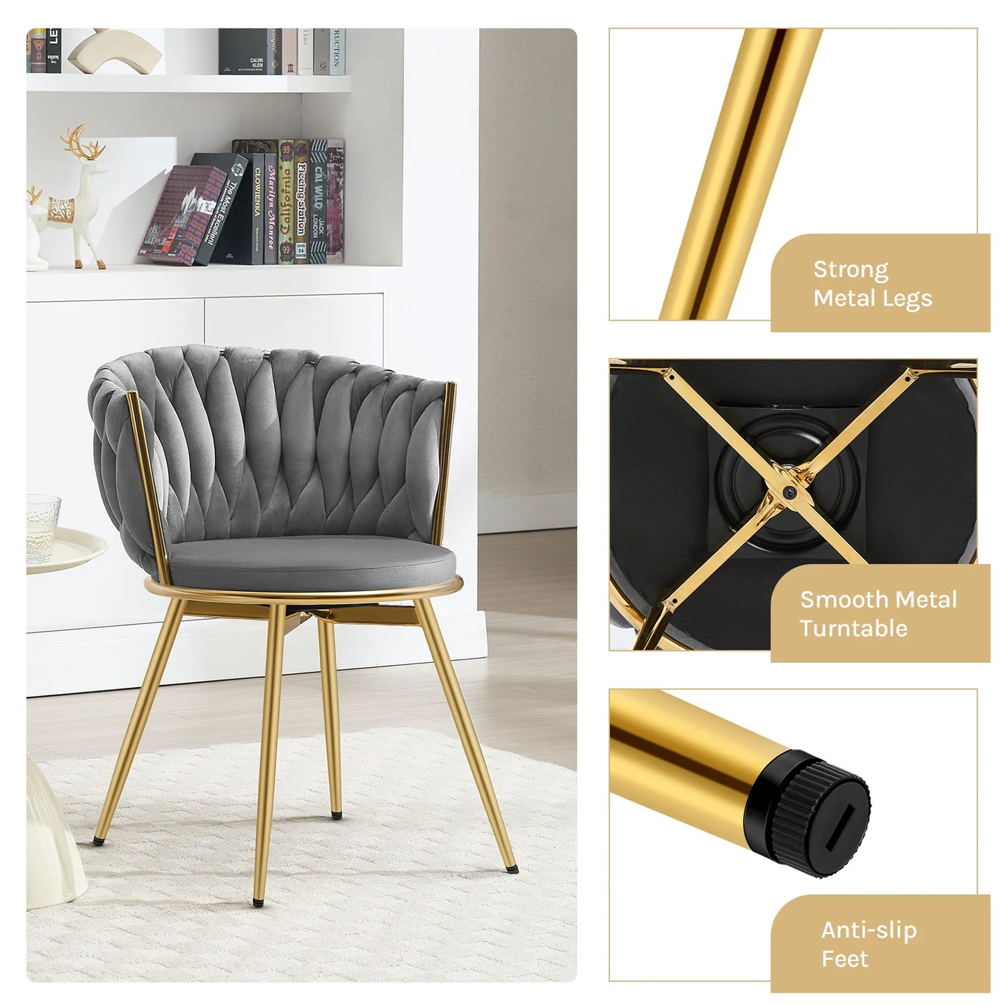 Draaibare Eetkamerstoelen – Eetkamerstoelen – Stoelen – Draaistoelen – Velvet Bekleding – 360° Draaibaar – Metalen Frame - Donkergrijs