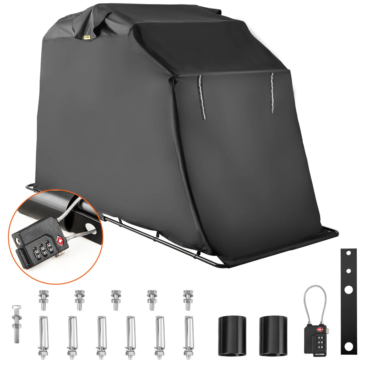 Tent - Vervangende Overkapping - Garage Top Tent - Draagbare Berging - Buitenberging - Motorhoes - 600D Oxford - Motorberging - Anti-UV - 106,3x41,3x61 in - Afdak Berging Garage Tent met Slot - Zwart