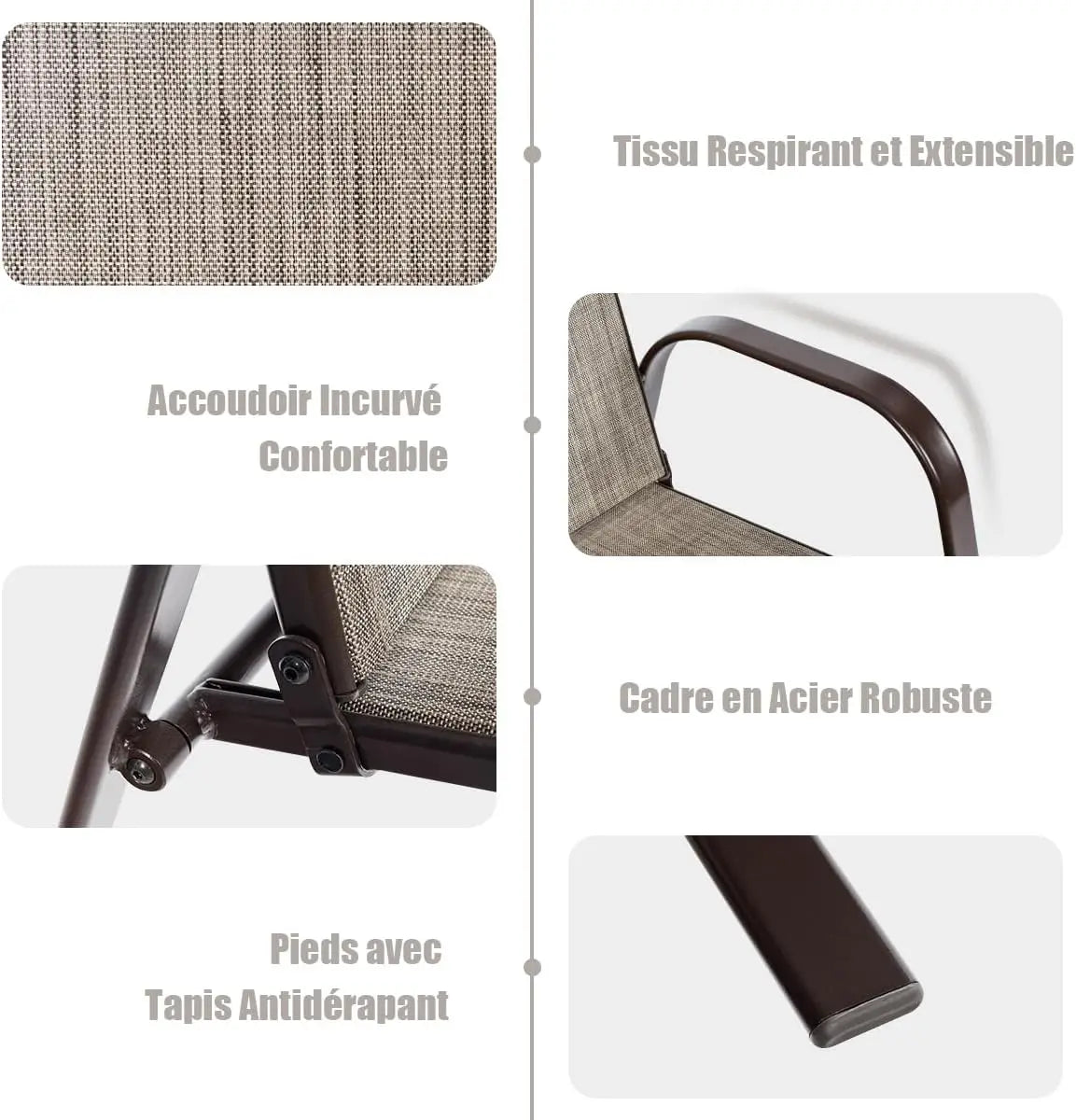 Set van 2 tuinstoelen met armleuningen, terrasstoelen van textiel en metalen frame - balkonstoelen tot 200 kg belastbaar - voor tuin - balkon - zwembad - 56 x 72 x 90 cm (grijs)