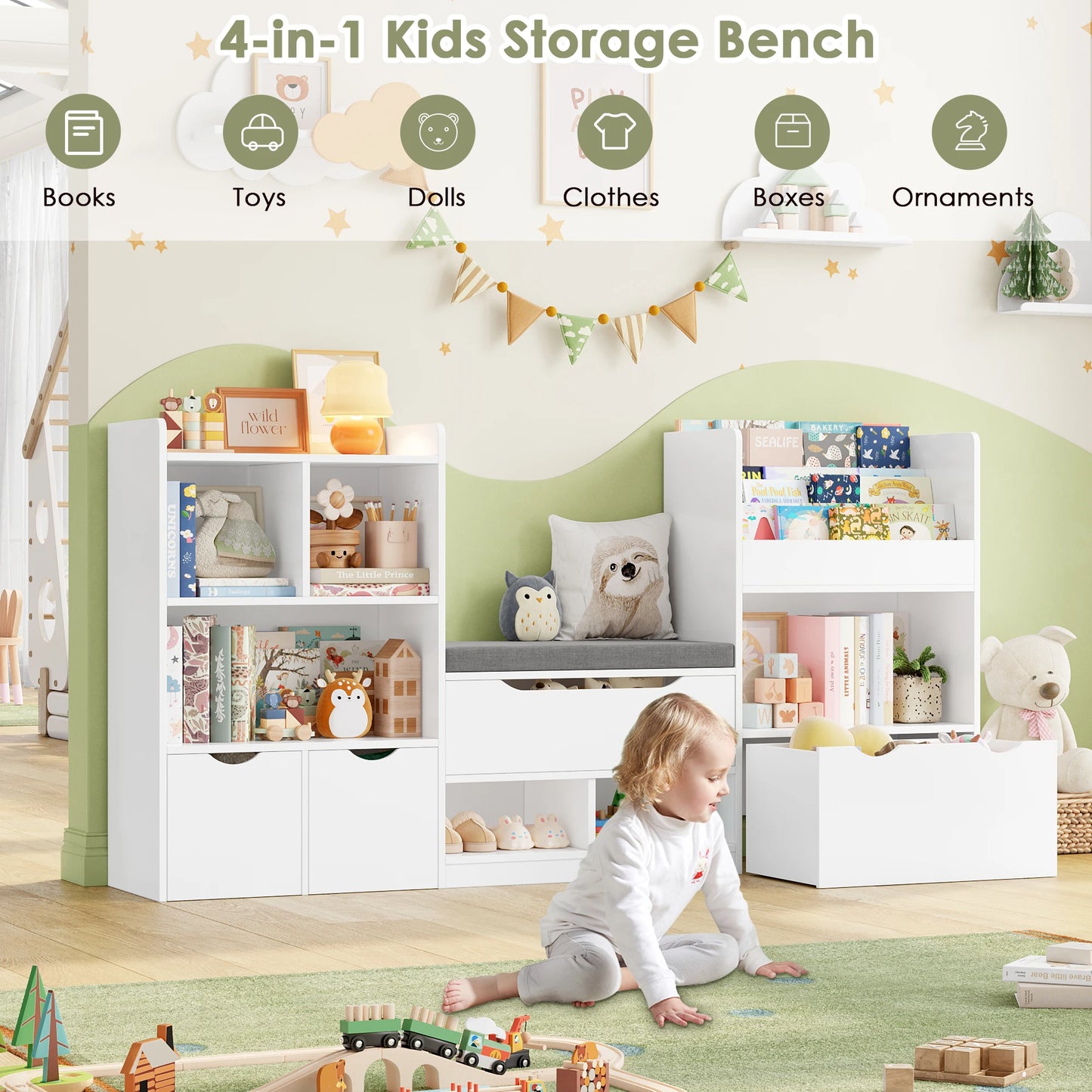 Speelgoedopberger – Speelgoedkast – Boekenkast – Opbergmeubel – Kindermeubel – Roze – Houten Materiaal – 3 Laden Op Wieltjes