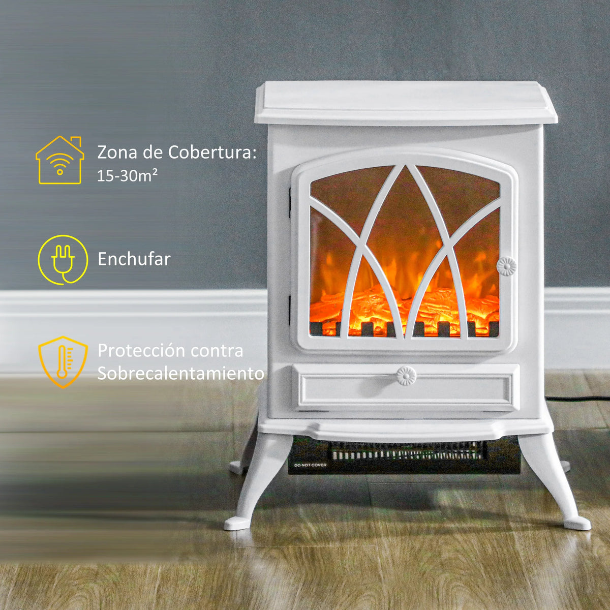 Homcom - Elektrische Haard - Haard - Decoratieve Vloerverwarmingskachel - Beweegbaar Decoratief Vlameffect - 1000/2000W - 60Hz - Wit - QUORE