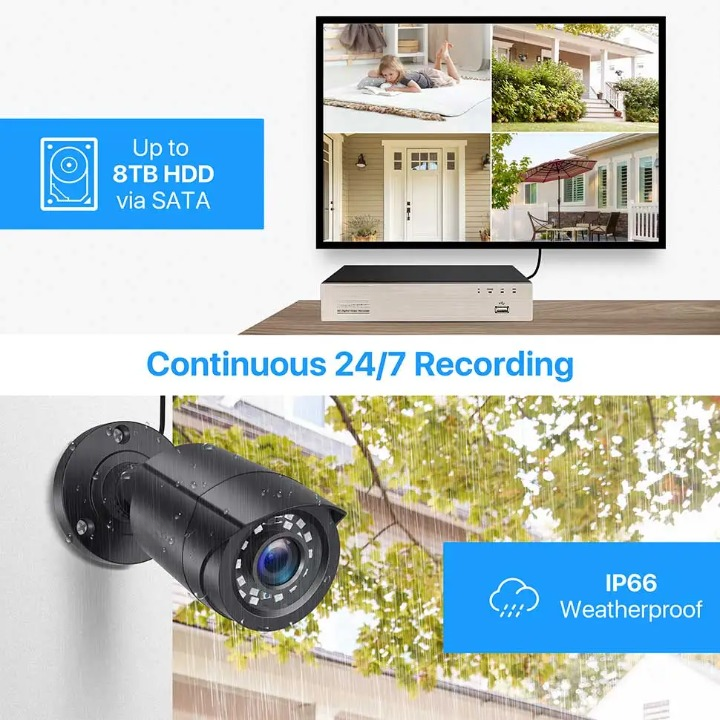 Beveiligingscamera Set - 8 Stuks - 8-Kanaals – CCTV Cameras – Video Surveillance – Toezicht Systeem – Beveiligingssysteem – 1080p Full HD – Weerbestendig IP66 - Zwart - 2TB